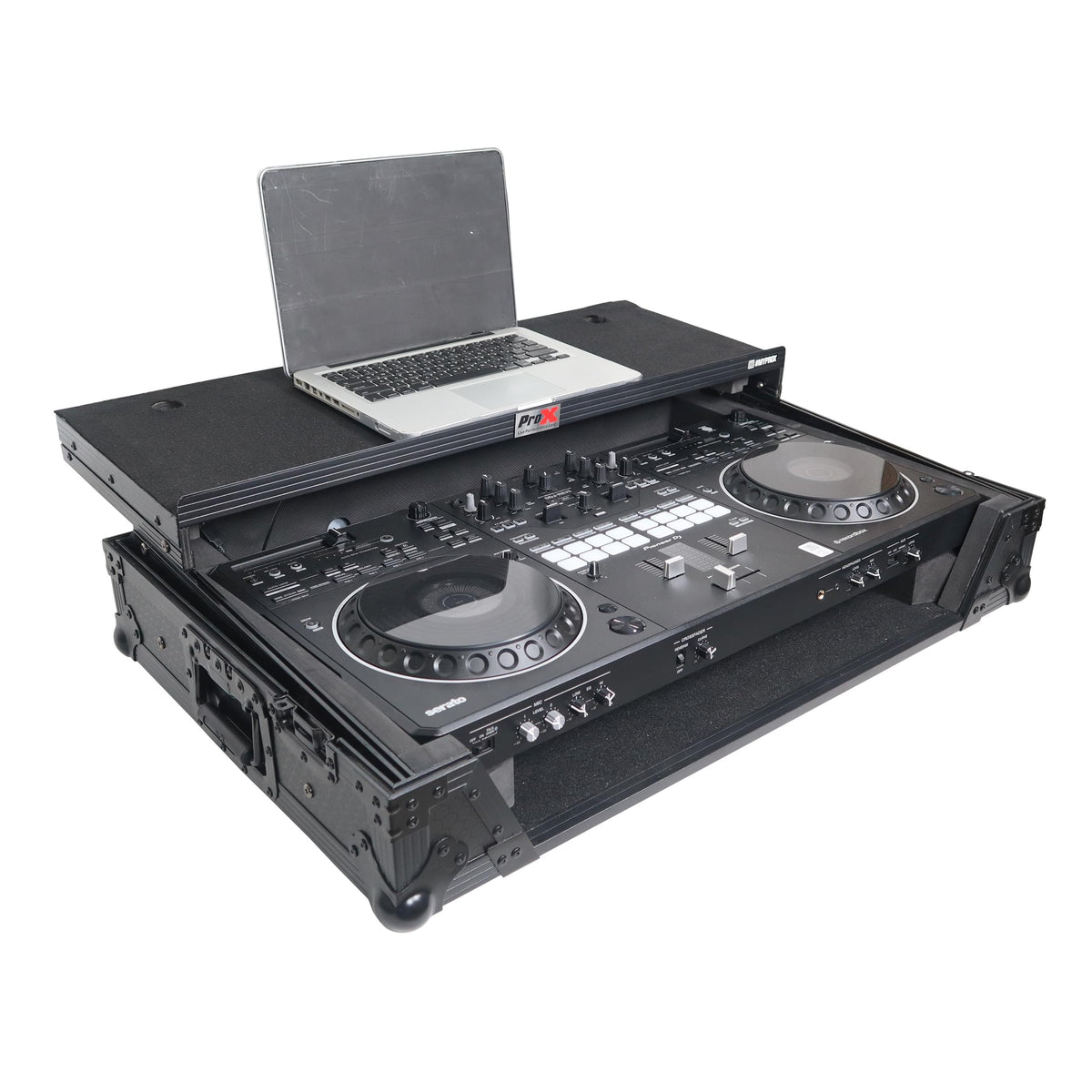 ProX XS-DDJREV5WLTBLLED - ATA Flight Style Road Case For Pioneer DDJ-REV5 DJ Controller with Laptop Shelf 1U Rack Space Wheels and LED Black Finish.