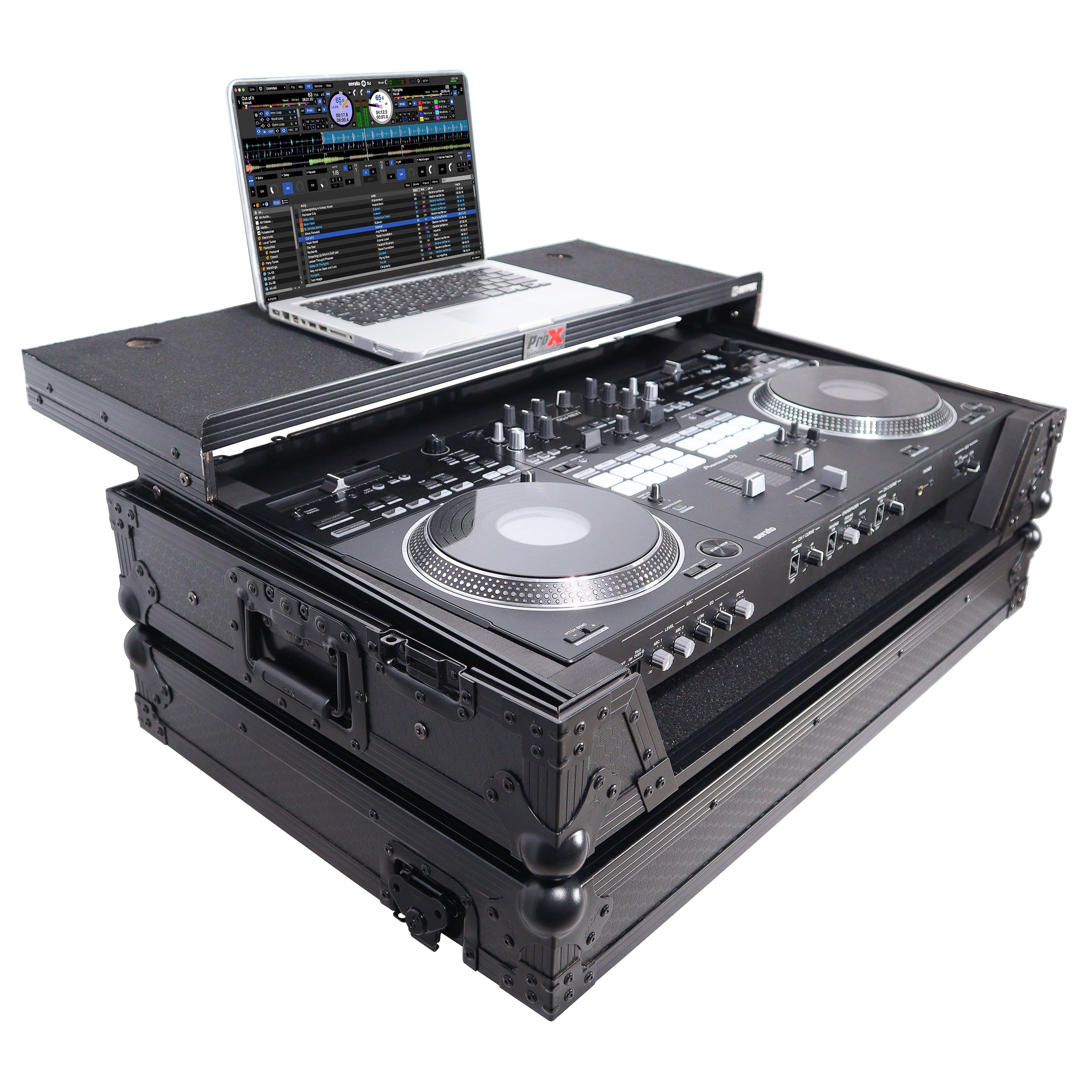 ProX XS-DDJREV7WLTBL - ATA Style Flight Case for Pioneer DDJ-REV7 DJ Controller with Laptop Shelf Wheels and 1U Rackspace Black Finish.