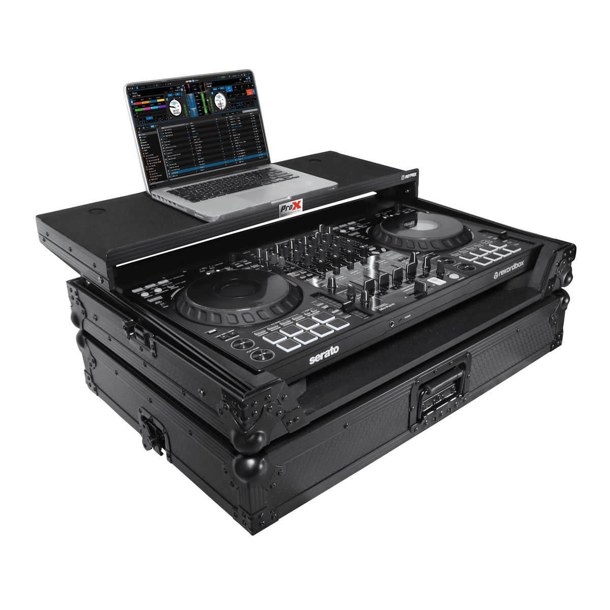 ProX XS-FLX10LTBL - Pioneer DDJ-FLX10 or DDJ-GRV6 with Sliding Laptop Shelf ATA Flight Style Road Case Black Finish Slim Case.