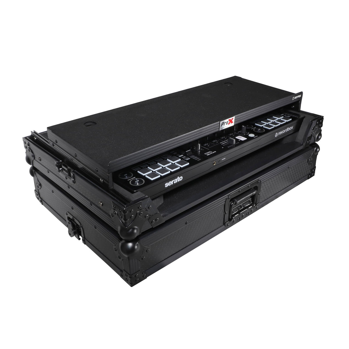 ProX XS-FLX10LTBL - Pioneer DDJ-FLX10 or DDJ-GRV6 with Sliding Laptop Shelf ATA Flight Style Road Case Black Finish Slim Case.