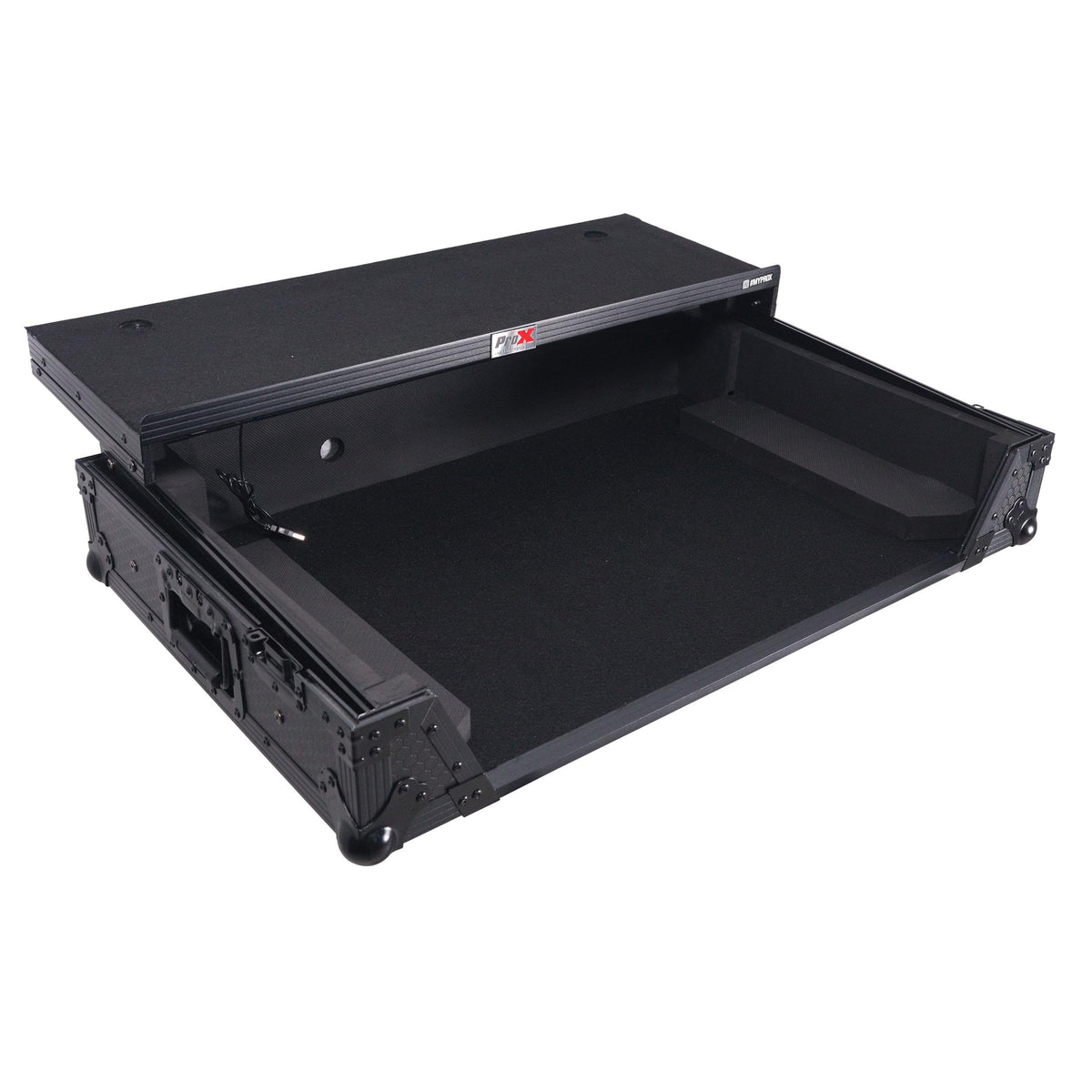 ProX XS-RANEFOURWLTBLLED - ATA Flight Style Road Case For RANE Four or RANE Performer DJ Controller with Laptop Shelf 1U Rack Space LED and Wheels - Black.