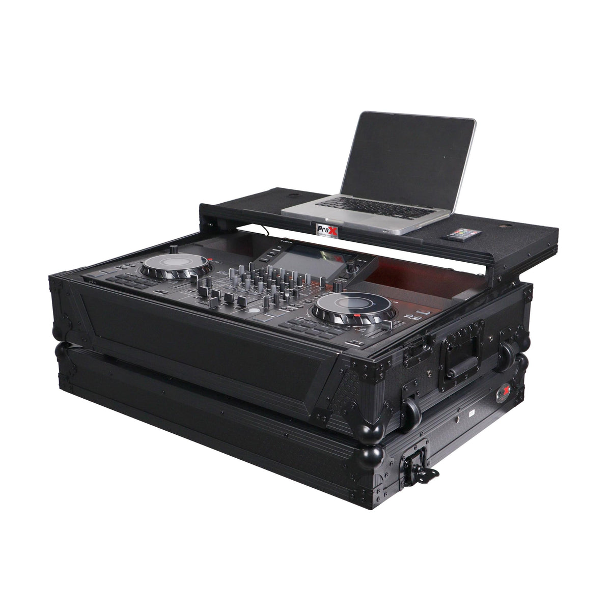 ProX XS-SCLIVE4WLTBLLED - ATA Flight Style Road Case For Denon SC Live 4 Controller with Laptop Shelf 1U Rack Space RGB LED Black Finish.