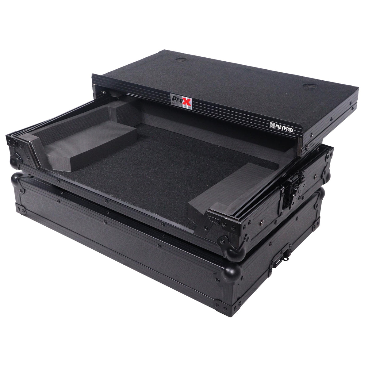 ProX XS-SCLIVE4WLTBLLED - ATA Flight Style Road Case For Denon SC Live 4 Controller with Laptop Shelf 1U Rack Space RGB LED Black Finish.