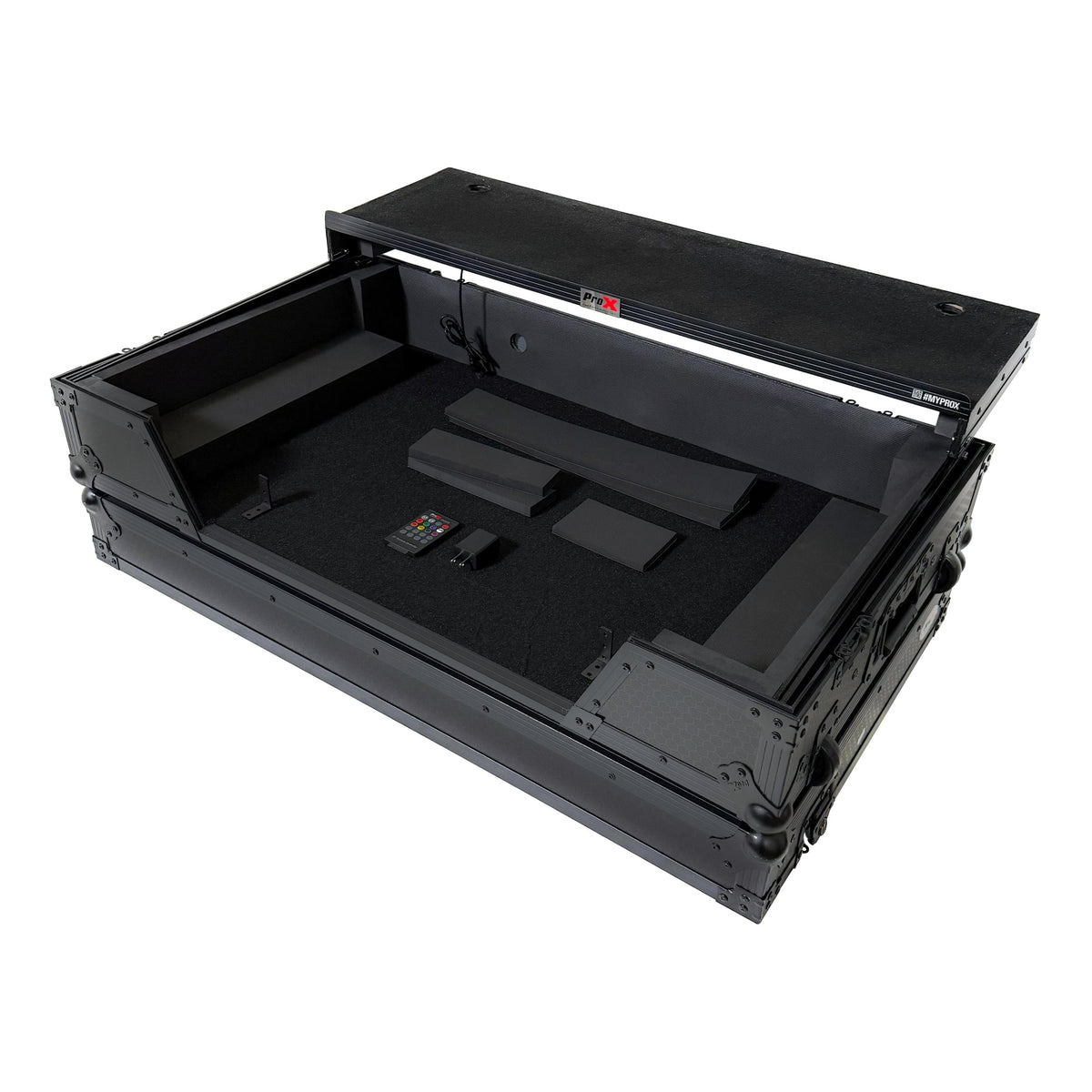 ProX XS-XDJAZWLTBLLED - ATA Flight Case For Pioneer XDJ-AZ DJ Controller with Laptop Shelf 1U Rack Space, Wheels, and LED - Black.