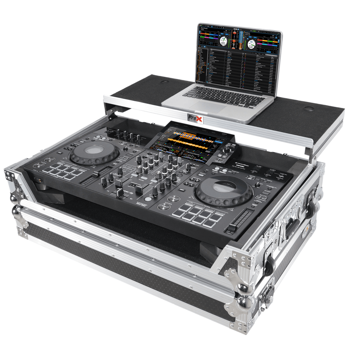 ProX XS-XDJRX3WLT - ATA Flight Case ATA Flight Case For Pioneer DDJ-REV5 XDJ-RX3 DJ Controller with Laptop Shelf 1U Rack Space and Wheels.