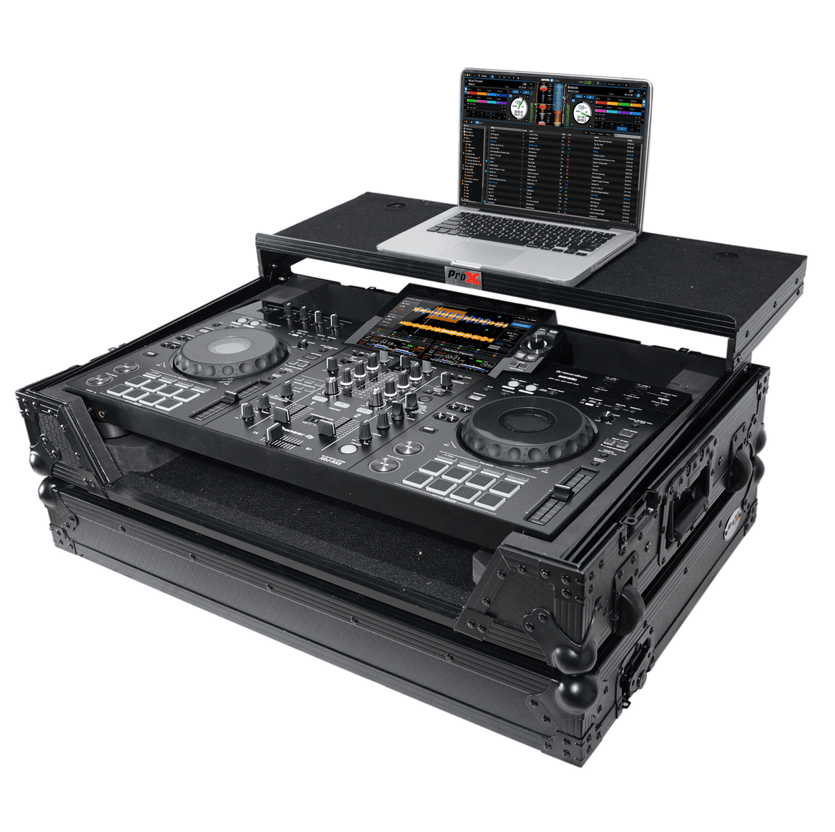 ProX XS-XDJRX3WLTBL - ATA Style DJ Controller Case for Pioneer DDJ-REV5 XDJ-RX3 RX2 Case with Laptop Shelf and Wheels | Black Finish.
