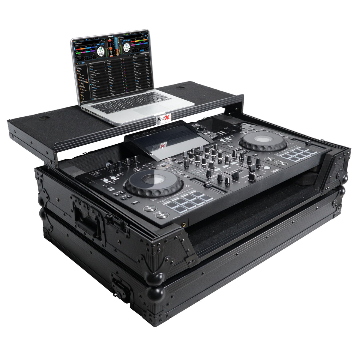 ProX XS-XDJRX3WLTBL - ATA Style DJ Controller Case for Pioneer DDJ-REV5 XDJ-RX3 RX2 Case with Laptop Shelf and Wheels | Black Finish.