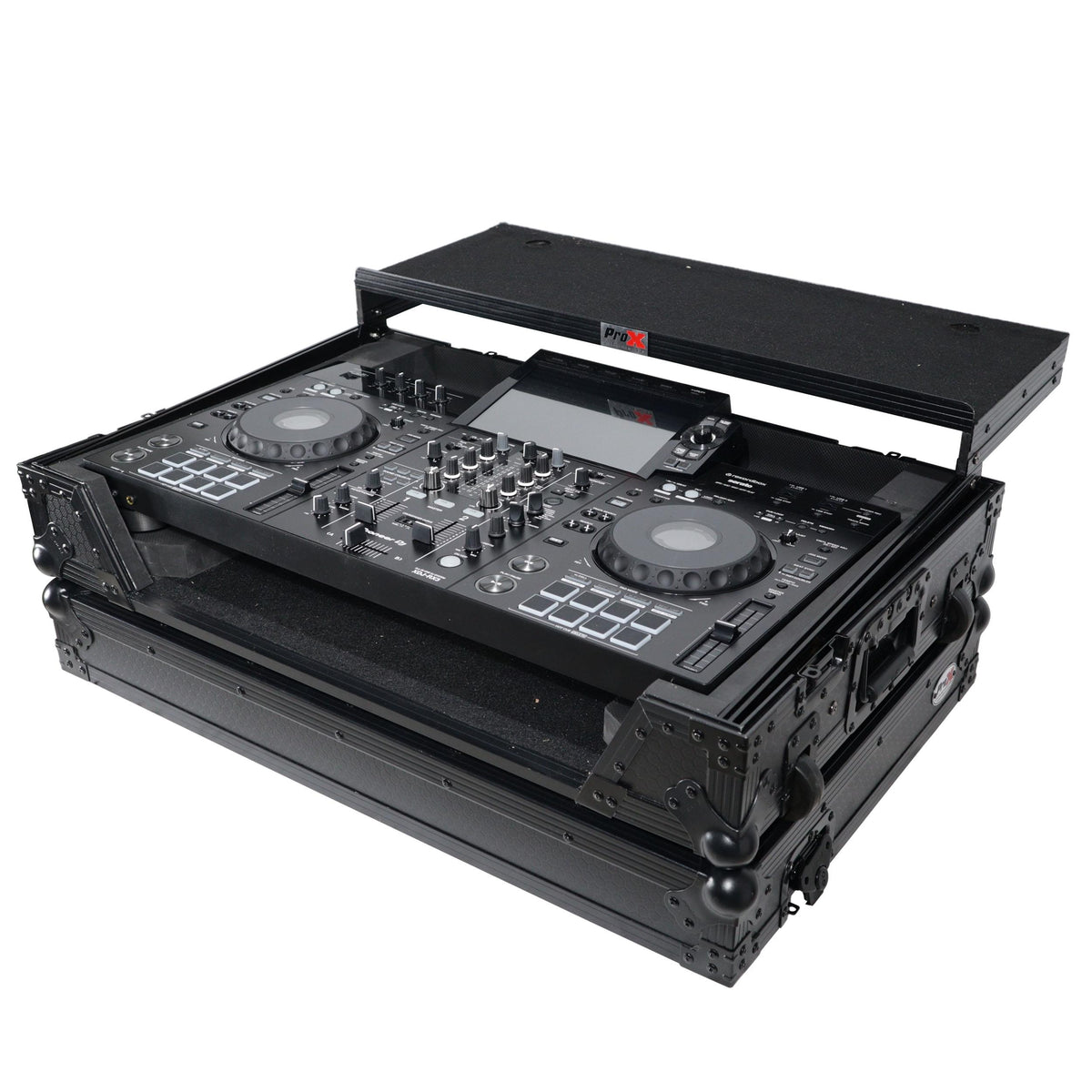 ProX XS-XDJRX3WLTBL - ATA Style DJ Controller Case for Pioneer DDJ-REV5 XDJ-RX3 RX2 Case with Laptop Shelf and Wheels | Black Finish.