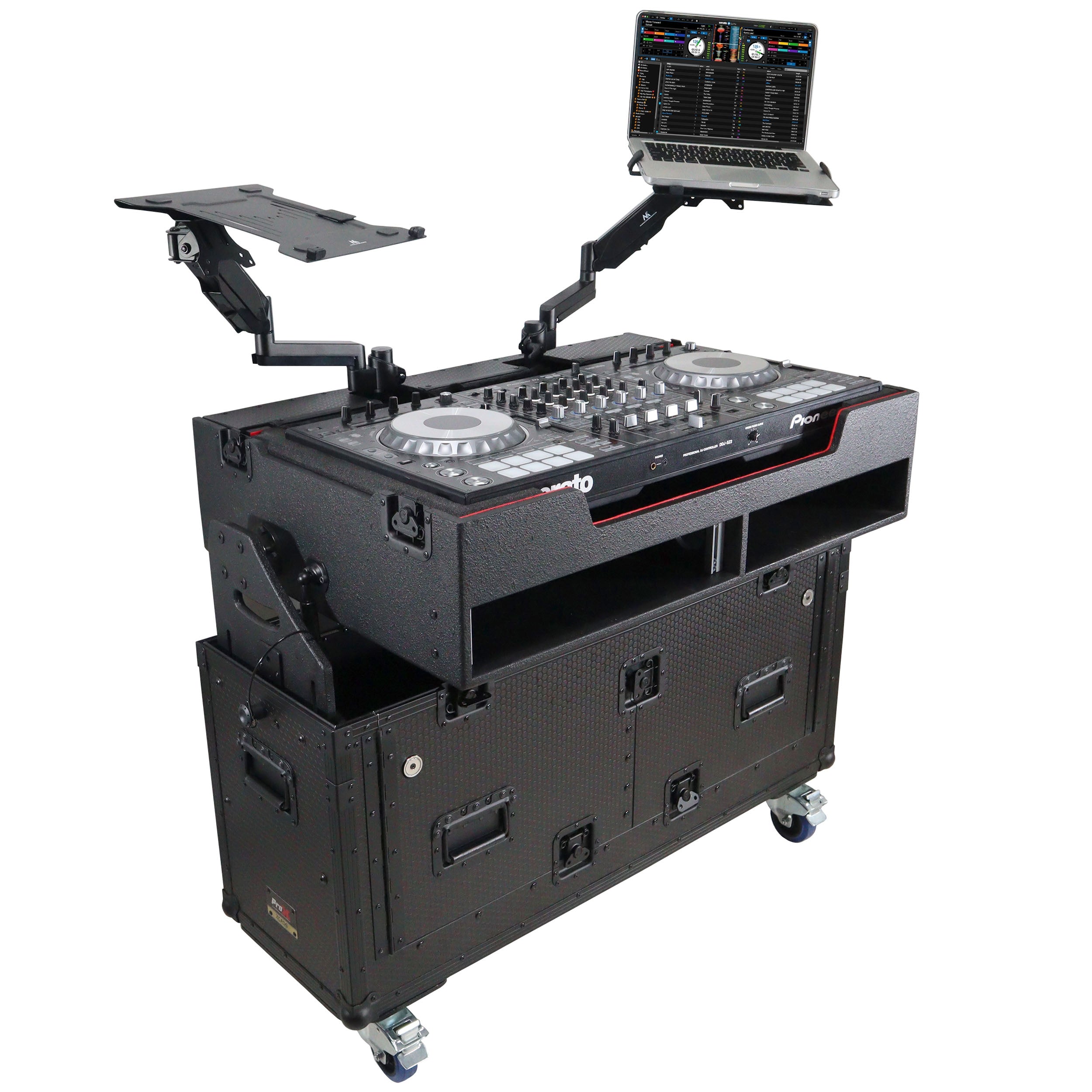ProX XZF-UCXX - Flip-Ready Hydraulic DJ Flight Case For Pioneer DDJ-REV7 XDJ-XZ Opus Quad with Wheels and 2x Laptop Trays (Black)