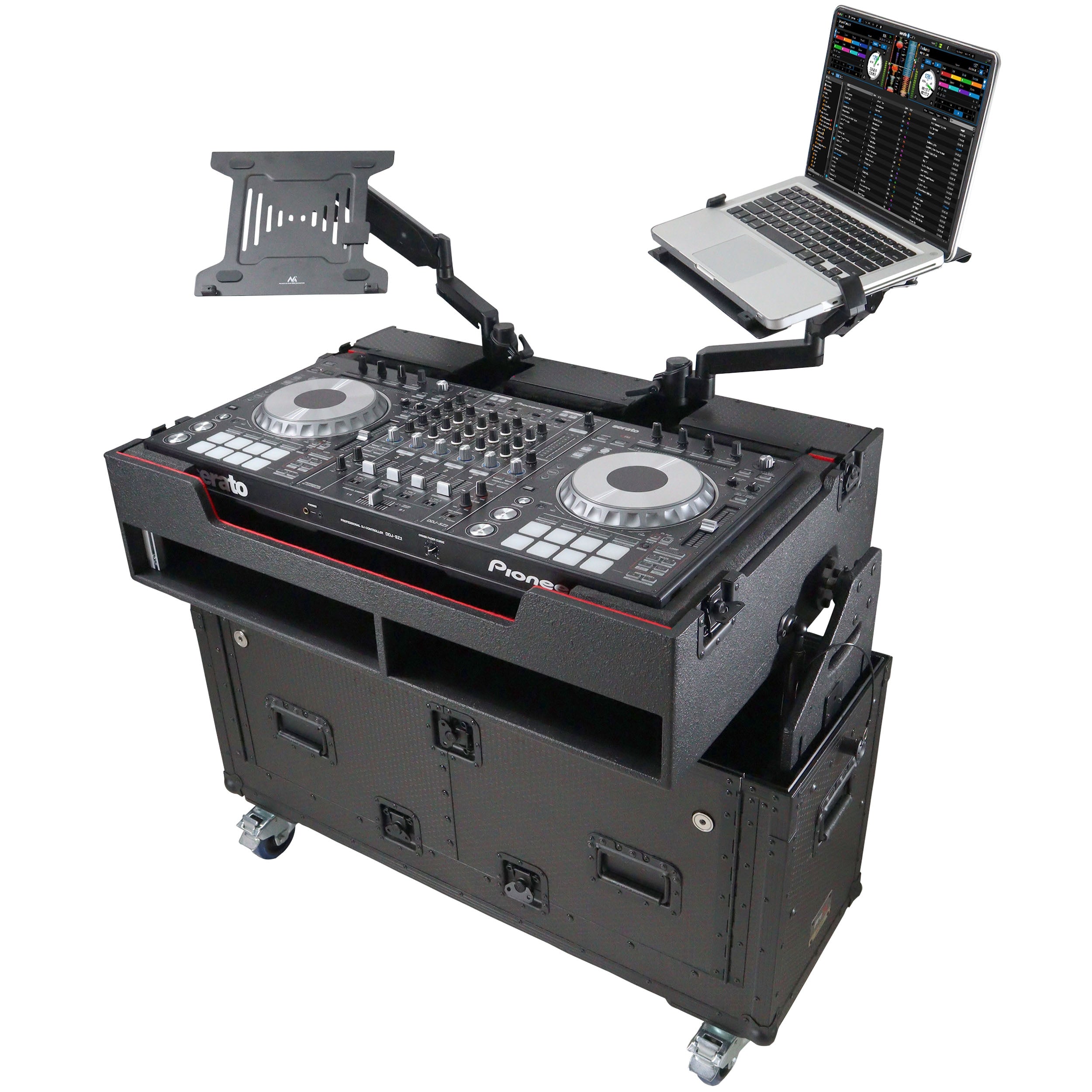ProX XZF-UCXX - Flip-Ready Hydraulic DJ Flight Case For Pioneer DDJ-REV7 XDJ-XZ Opus Quad with Wheels and 2x Laptop Trays (Black)
