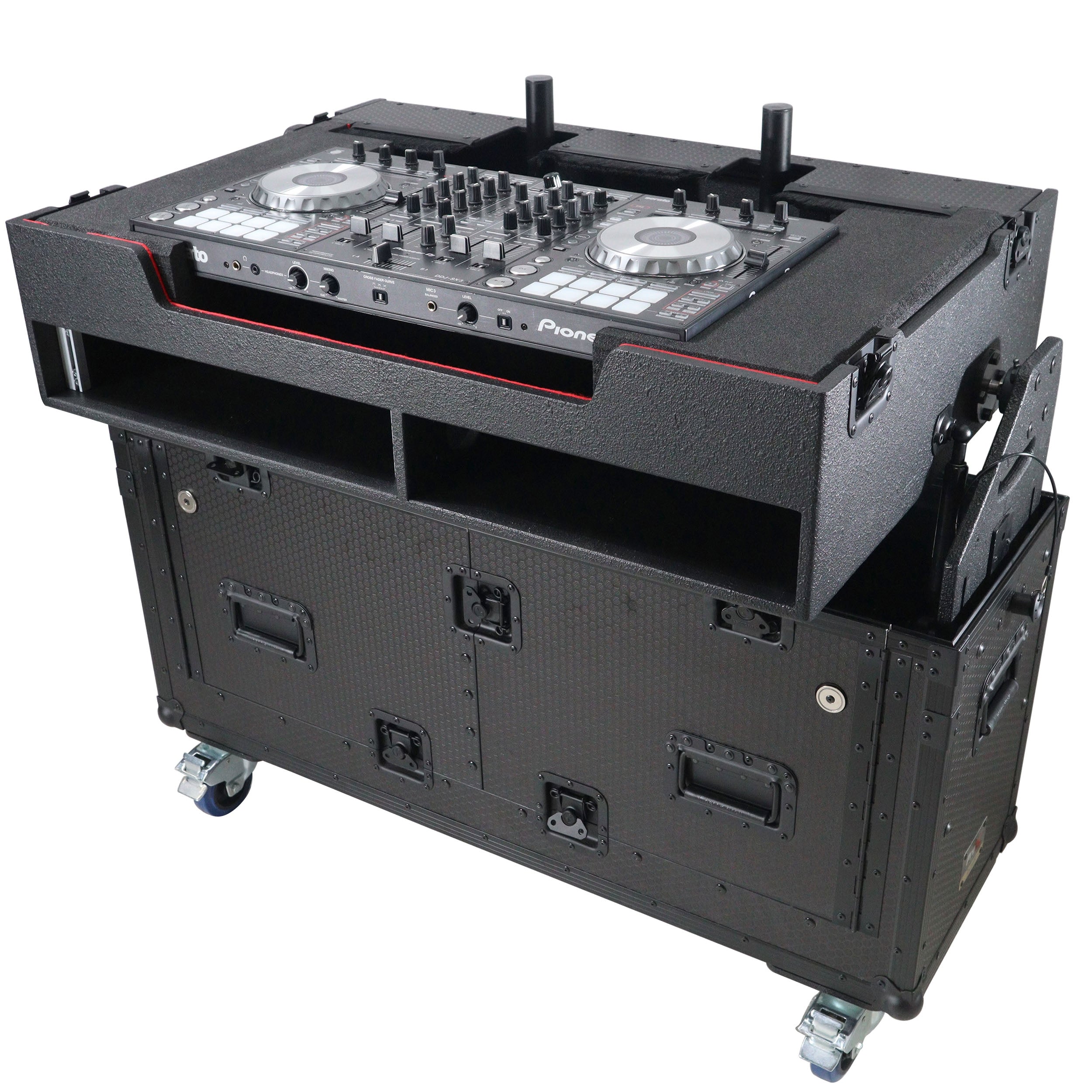 ProX XZF-UCXX - Flip-Ready Hydraulic DJ Flight Case For Pioneer DDJ-REV7 XDJ-XZ Opus Quad with Wheels and 2x Laptop Trays (Black)