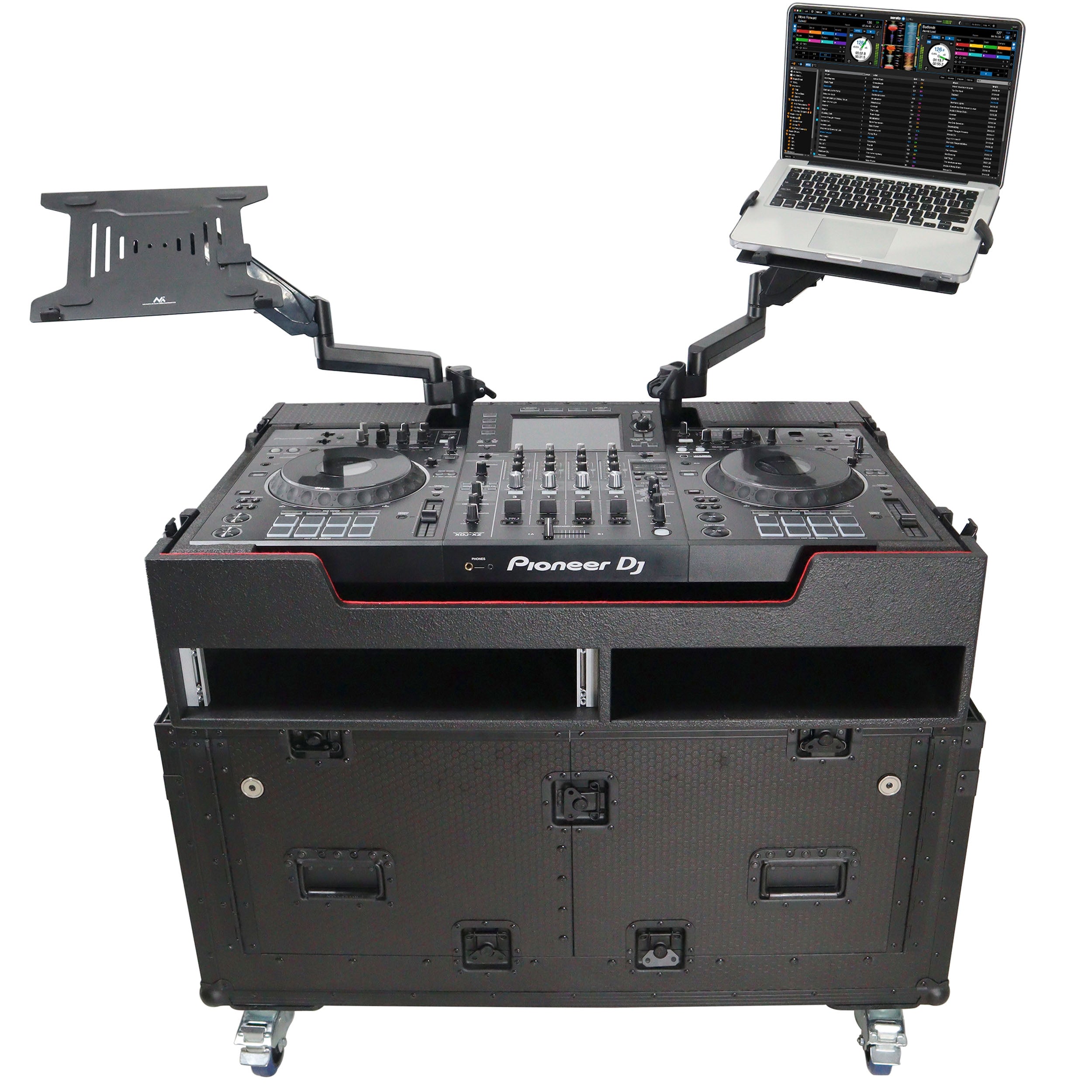ProX XZF-UCXX - Flip-Ready Hydraulic DJ Flight Case For Pioneer DDJ-REV7 XDJ-XZ Opus Quad with Wheels and 2x Laptop Trays (Black)