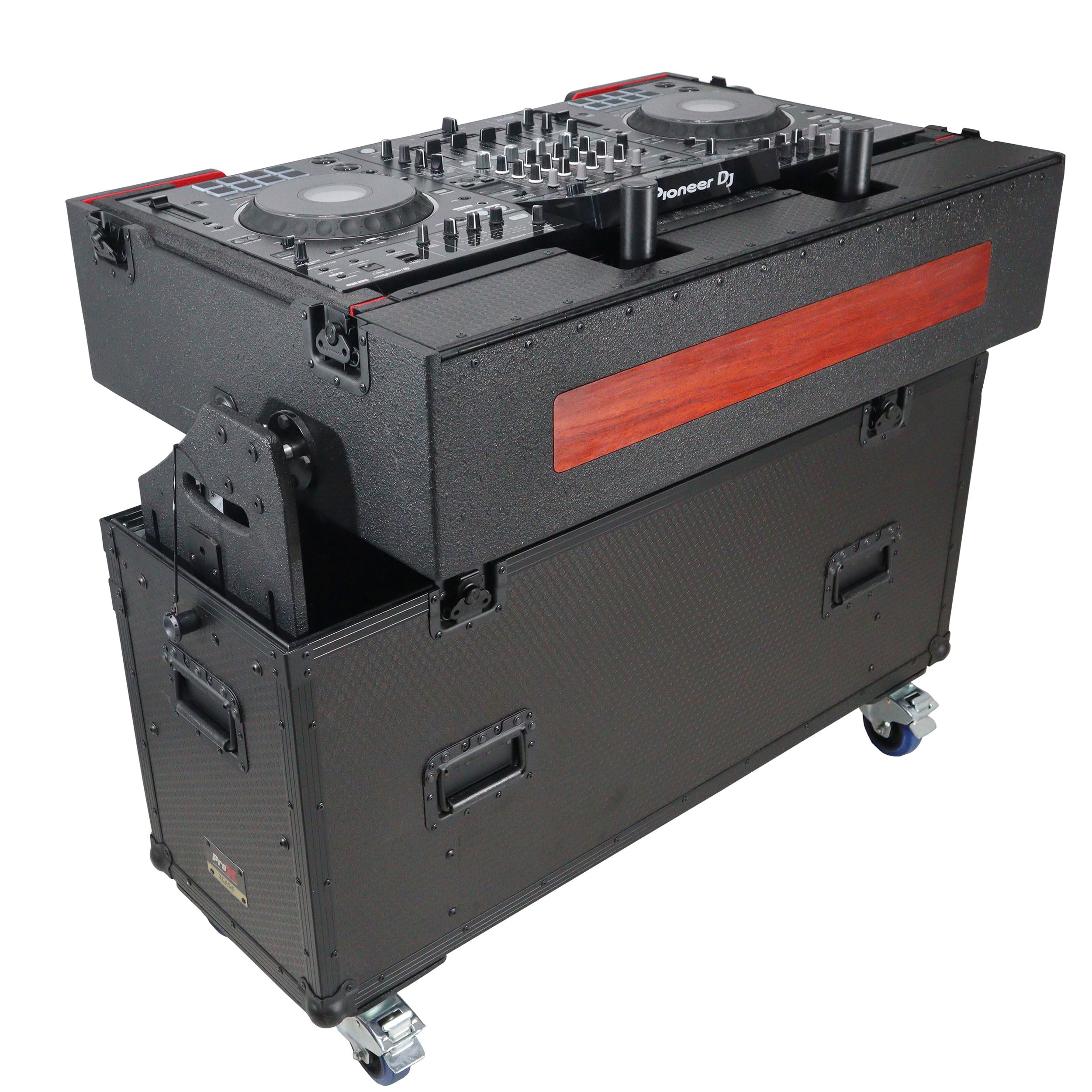 ProX XZF-UCXX - Flip-Ready Hydraulic DJ Flight Case For Pioneer DDJ-REV7 XDJ-XZ Opus Quad with Wheels and 2x Laptop Trays (Black)
