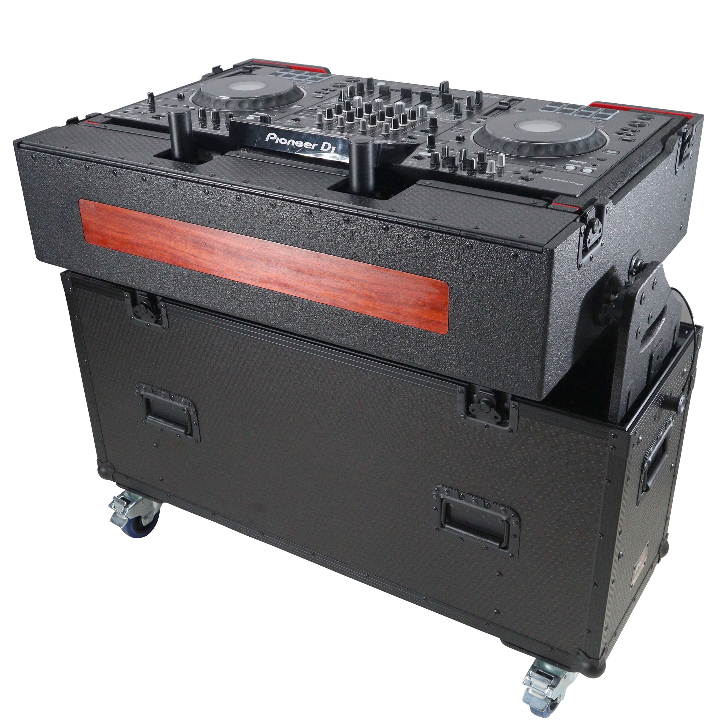 ProX XZF-UCXX - Flip-Ready Hydraulic DJ Flight Case For Pioneer DDJ-REV7 XDJ-XZ Opus Quad with Wheels and 2x Laptop Trays (Black)
