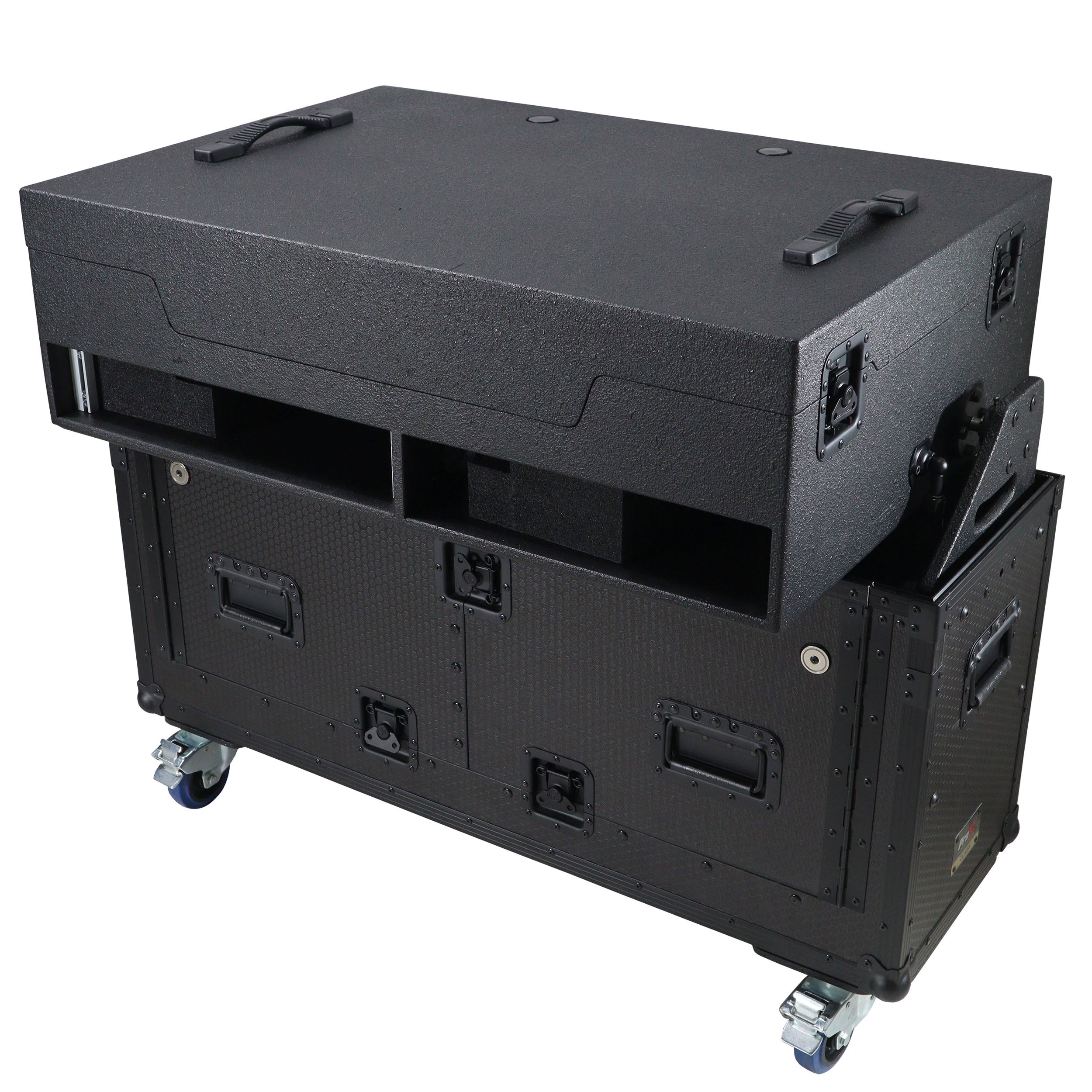 ProX XZF-UCXX - Flip-Ready Hydraulic DJ Flight Case For Pioneer DDJ-REV7 XDJ-XZ Opus Quad with Wheels and 2x Laptop Trays (Black)