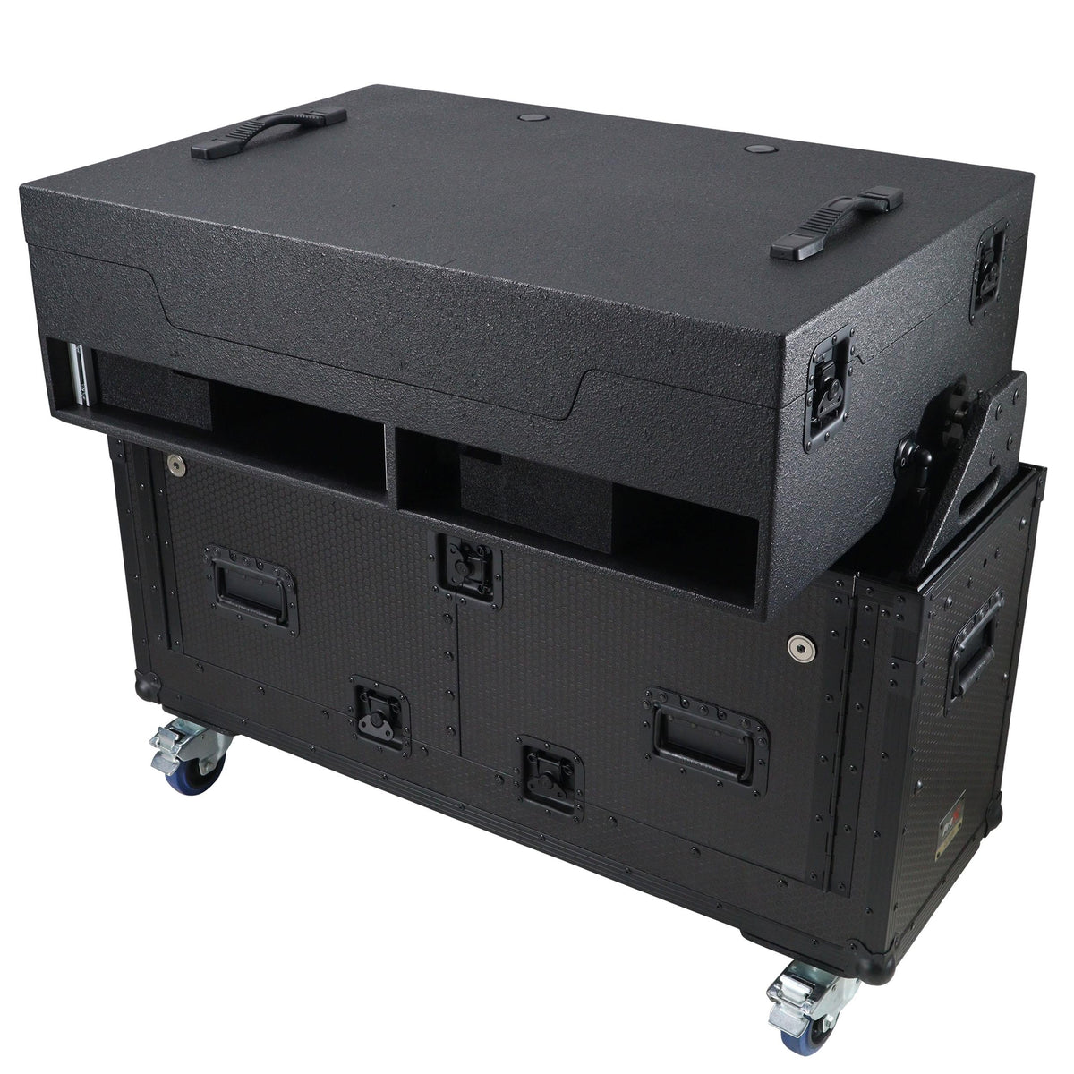 ProX XZF-UCXX - Flip-Ready Hydraulic DJ Flight Case For Pioneer DDJ-REV7 XDJ-XZ Opus Quad with Wheels and 2x Laptop Trays (Black).