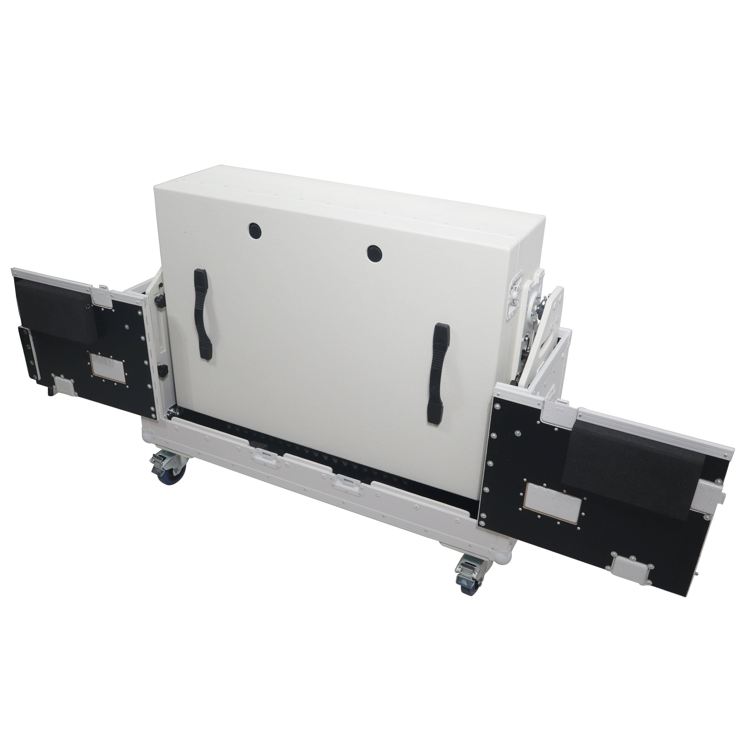 ProX XZF-UCXXWHITE - Flip-Ready Hydraulic DJ Flight Case For Pioneer DDJ-REV7 XDJ-XZ Opus Quad with Wheels and 2x Laptop Trays (White)
