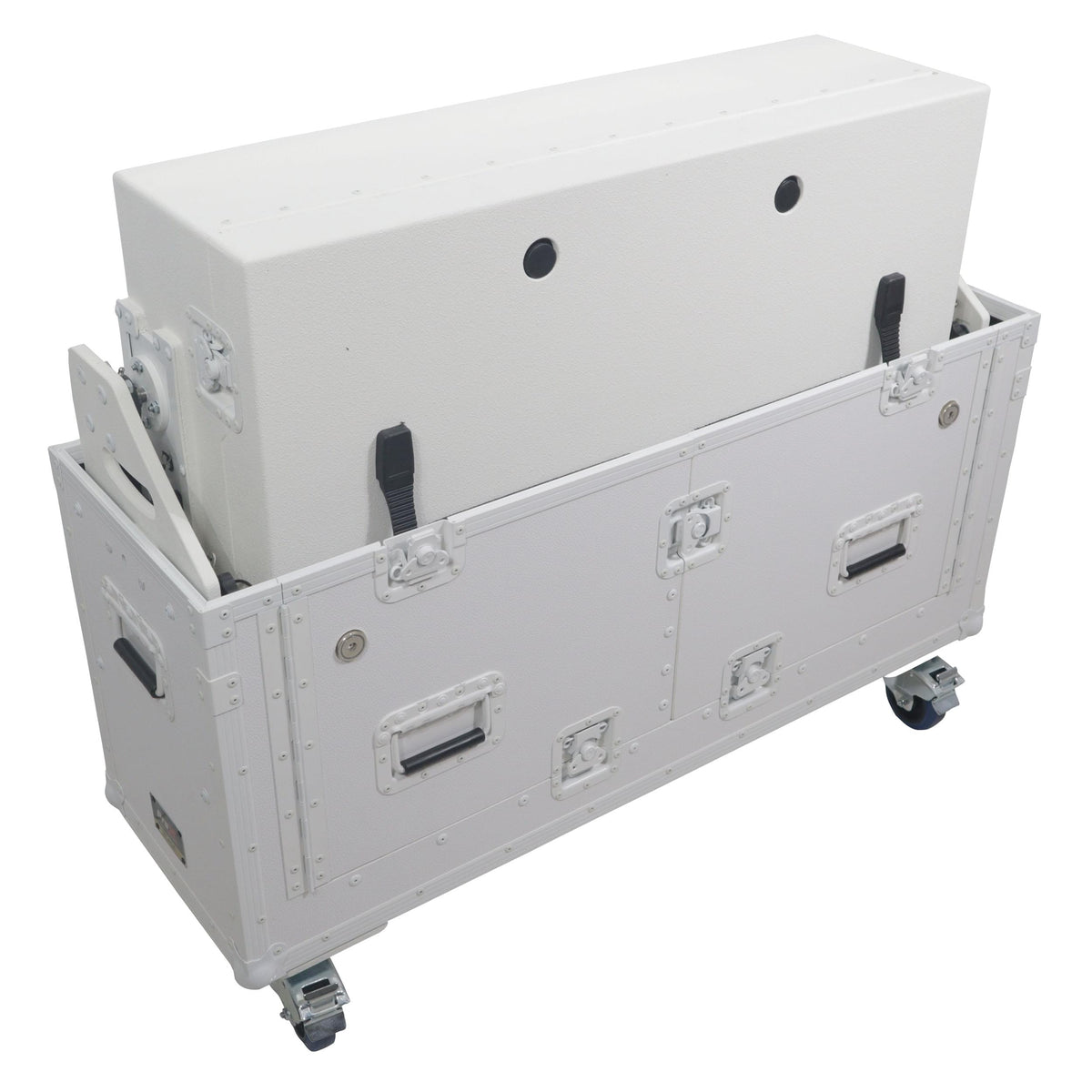 ProX XZF-UCXXWHITE - Flip-Ready Hydraulic DJ Flight Case For Pioneer DDJ-REV7 XDJ-XZ Opus Quad with Wheels and 2x Laptop Trays (White).