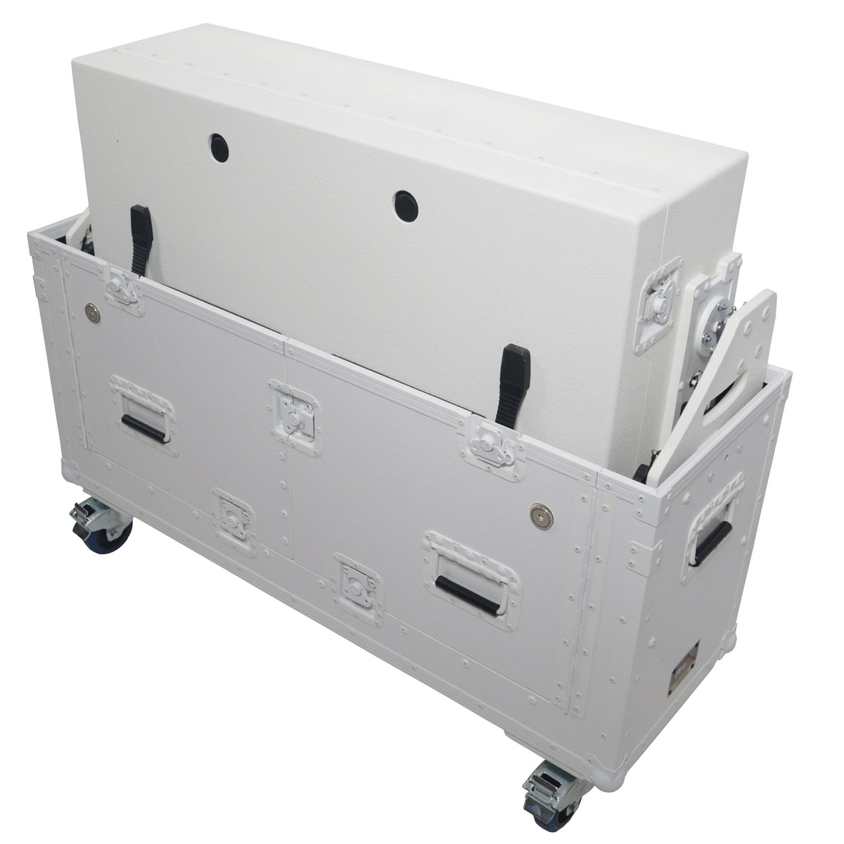 ProX XZF-UCXXWHITE - Flip-Ready Hydraulic DJ Flight Case For Pioneer DDJ-REV7 XDJ-XZ Opus Quad with Wheels and 2x Laptop Trays (White).