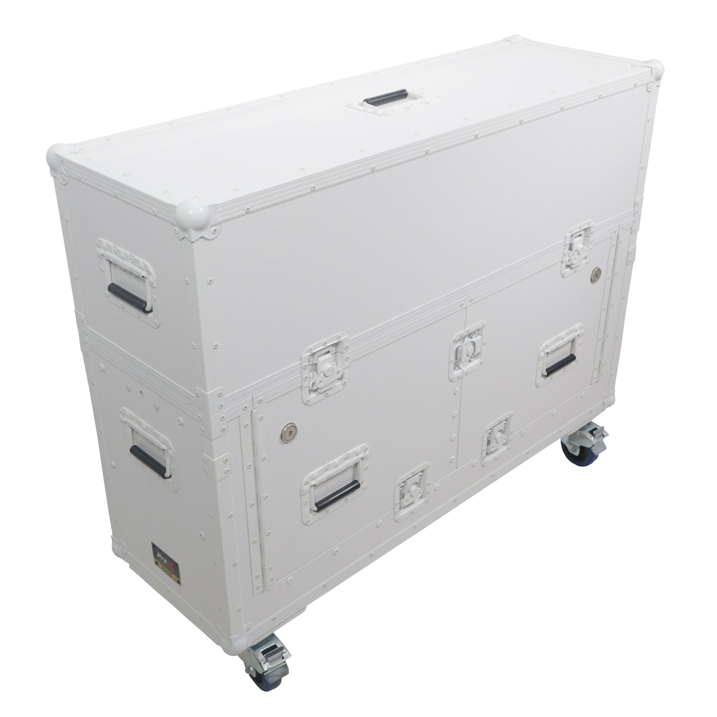 ProX XZF-UCXXWHITE - Flip-Ready Hydraulic DJ Flight Case For Pioneer DDJ-REV7 XDJ-XZ Opus Quad with Wheels and 2x Laptop Trays (White)