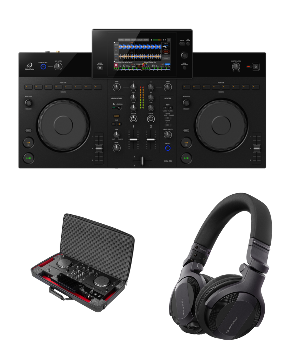 AlphaTheta XDJ-AN + Odyssey BATXDJAN Soft Case + Pioneer DJ HDJ-CUE1 Headphones Bundle