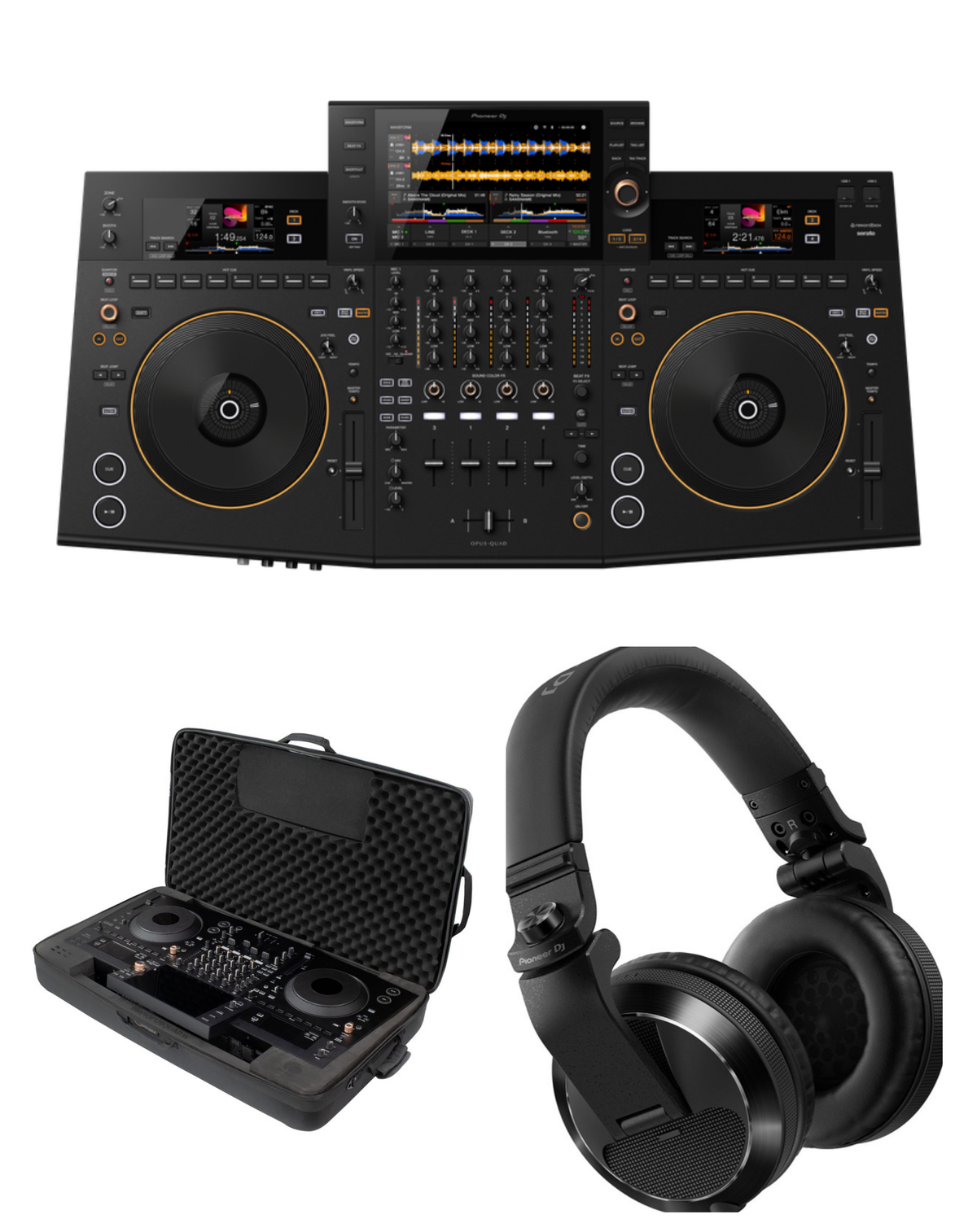 Pioneer DJ OPUS-QUAD + Odyssey BMPIOPUSQUAD Soft Case + Pioneer DJ HDJ-X7 Headphones Bundle