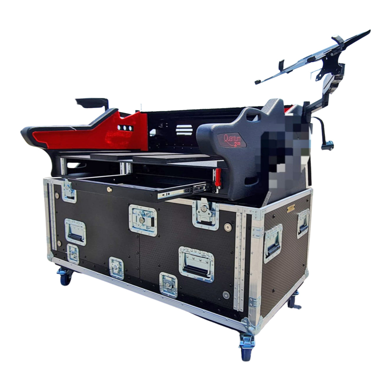 ProX Digico Q225 Quantum 225 Flip-Ready Hydraulic Console Easy Retracting Lifting Flight Case with 2U Rack and wheels