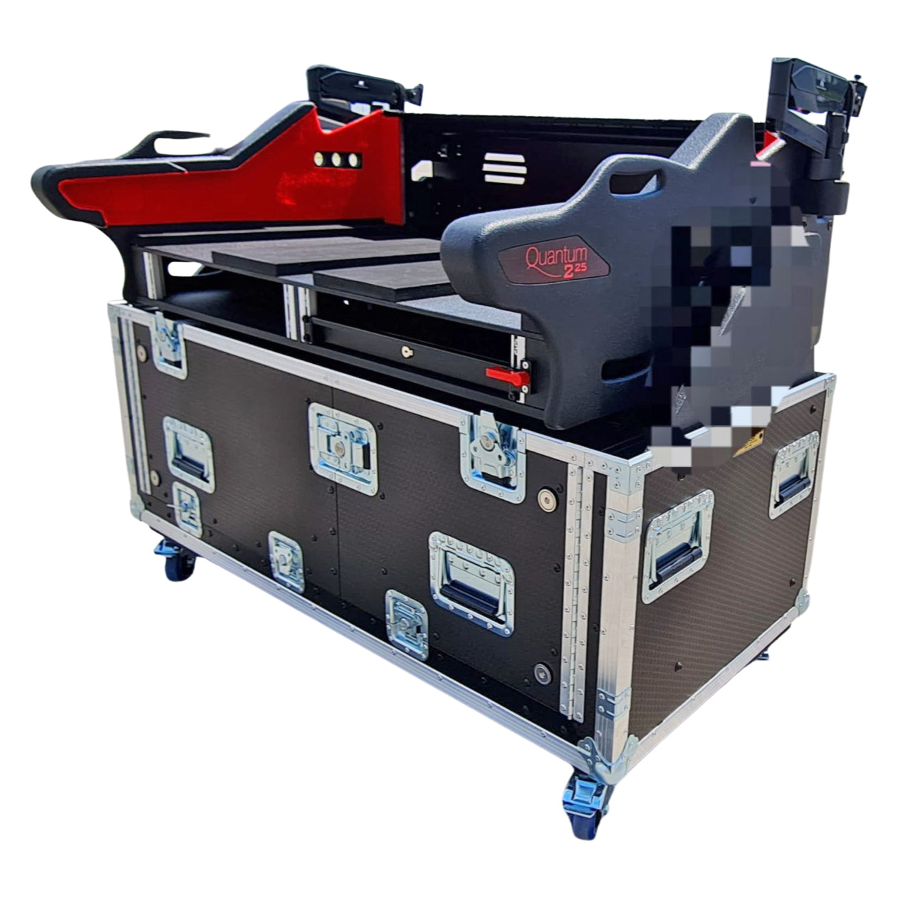 ProX Digico Q225 Quantum 225 Flip-Ready Hydraulic Console Easy Retracting Lifting Flight Case with 2U Rack and wheels