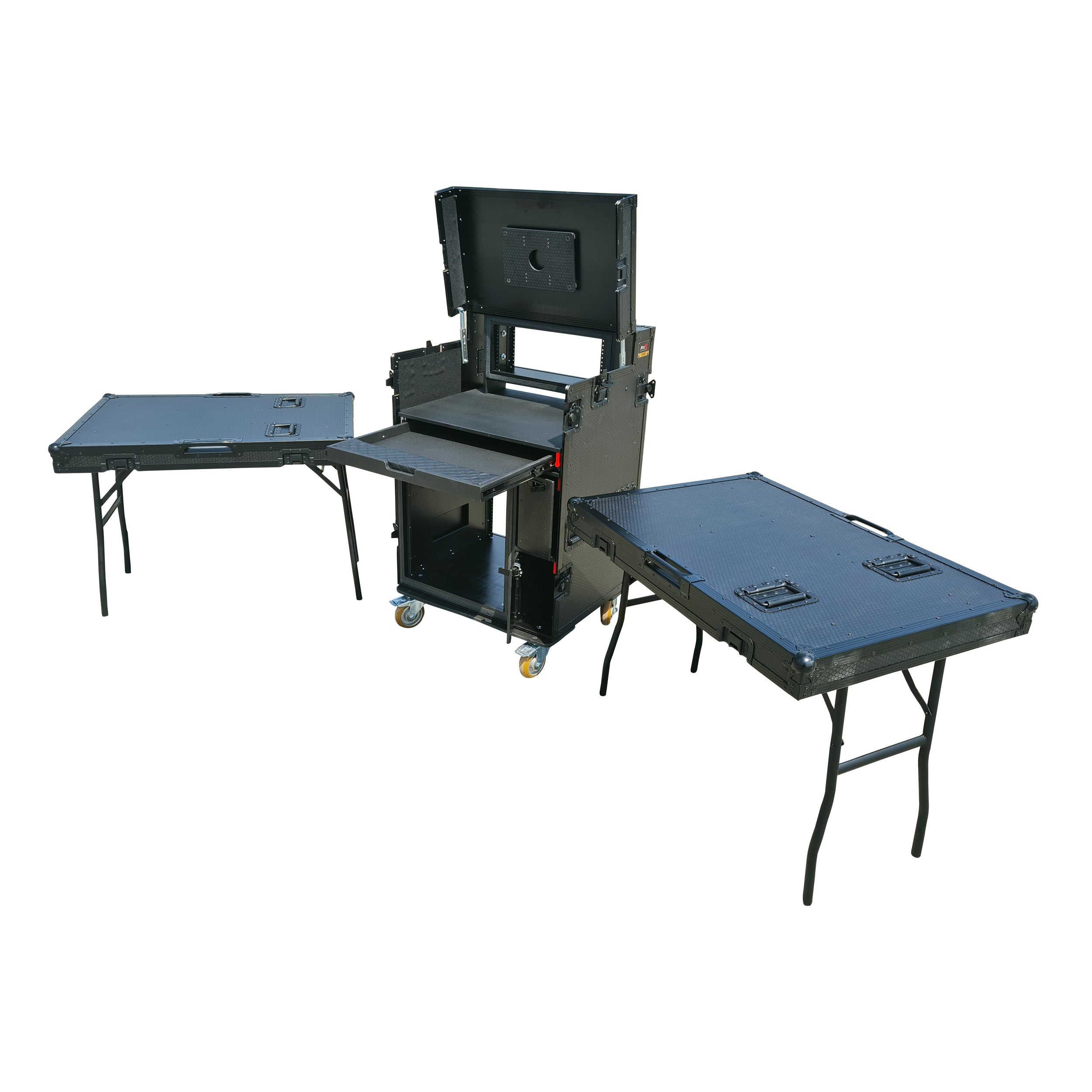 ProX Mobile AV Broadcasting Streaming Recording Studio Workstation Case with 4U Top 12U Bottom Black Finish