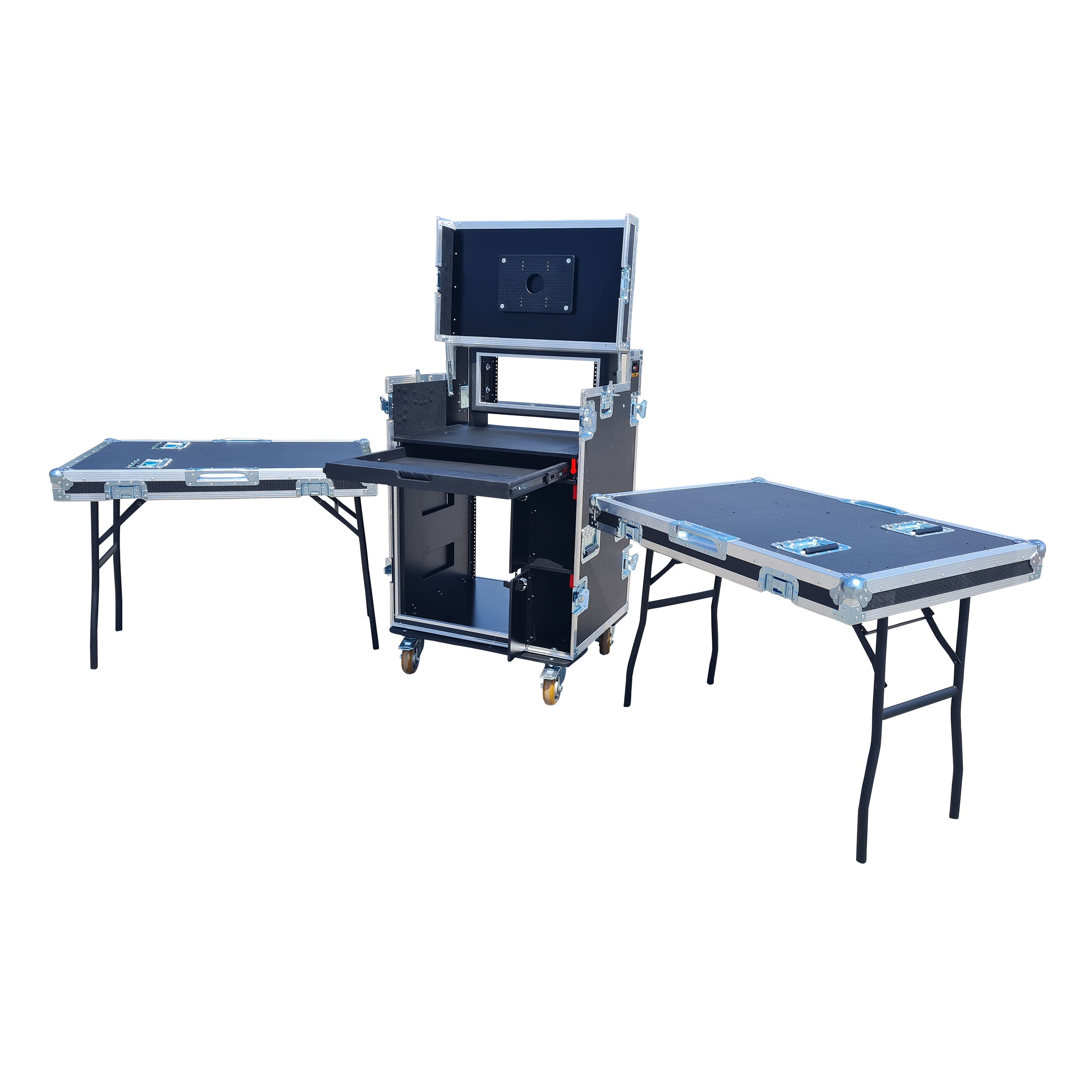 ProX Mobile AV Broadcasting Streaming Recording Studio Workstation Case with 4U Top 12U Bottom