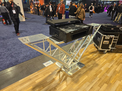 ProX XT-VERRAZANO24 - VERRAZANO V-Shape Aluminum Truss DJ Table with Elevated Monitor Shelves and 24" Base Plate.