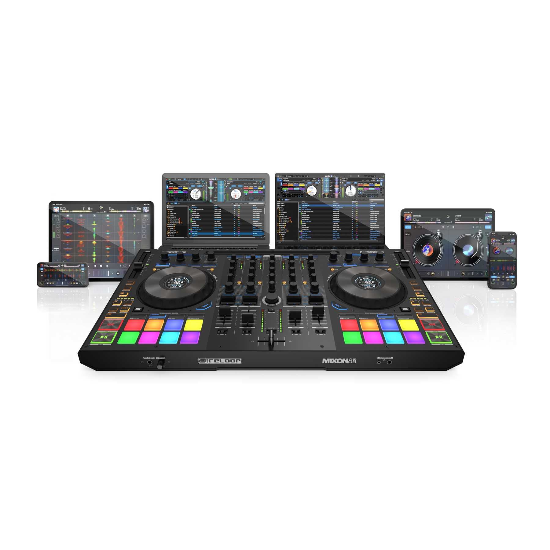 Reloop Mixon 8 Pro - 4-Channel Professional Hybrid DJ Controller for Serato DJ Pro & Algoriddim Djay Pro Ai
