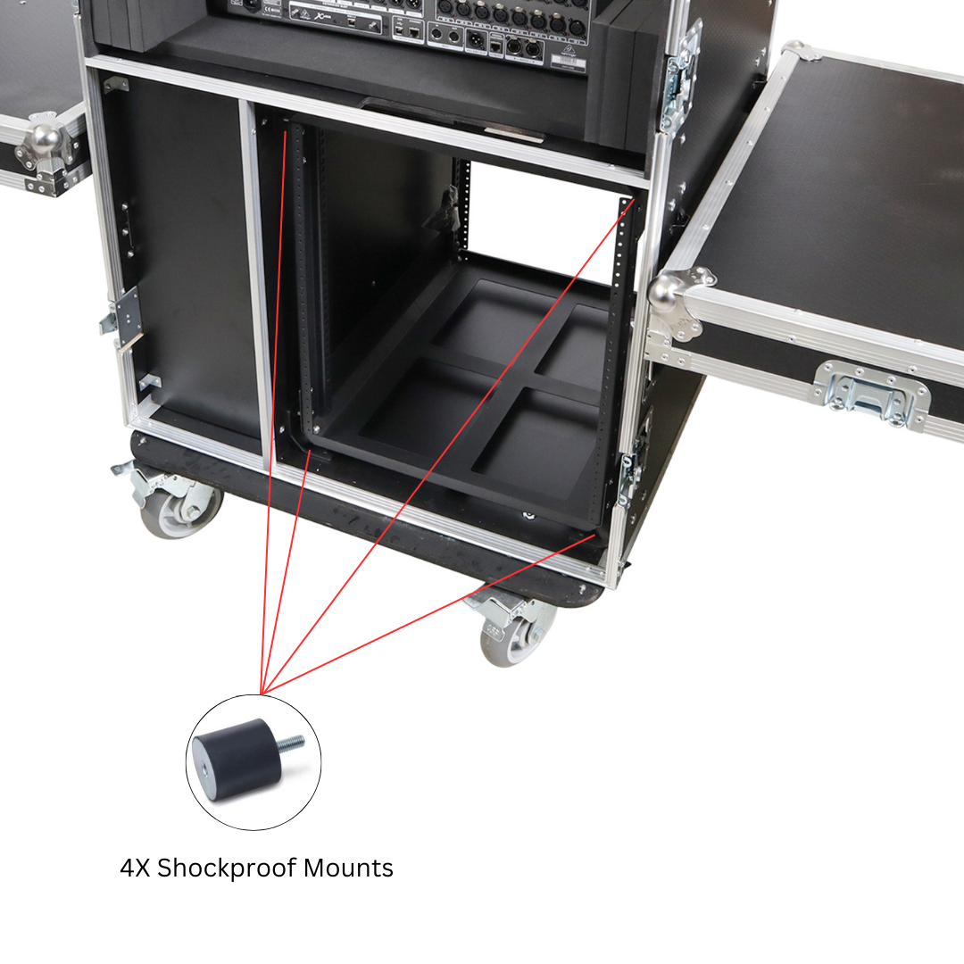 ProX BRANCO ATA Flight Style FOH Mixing Console Case 12U Shockproof Rack 2 Drawer 2 Side Tables & 4 Locking Casters