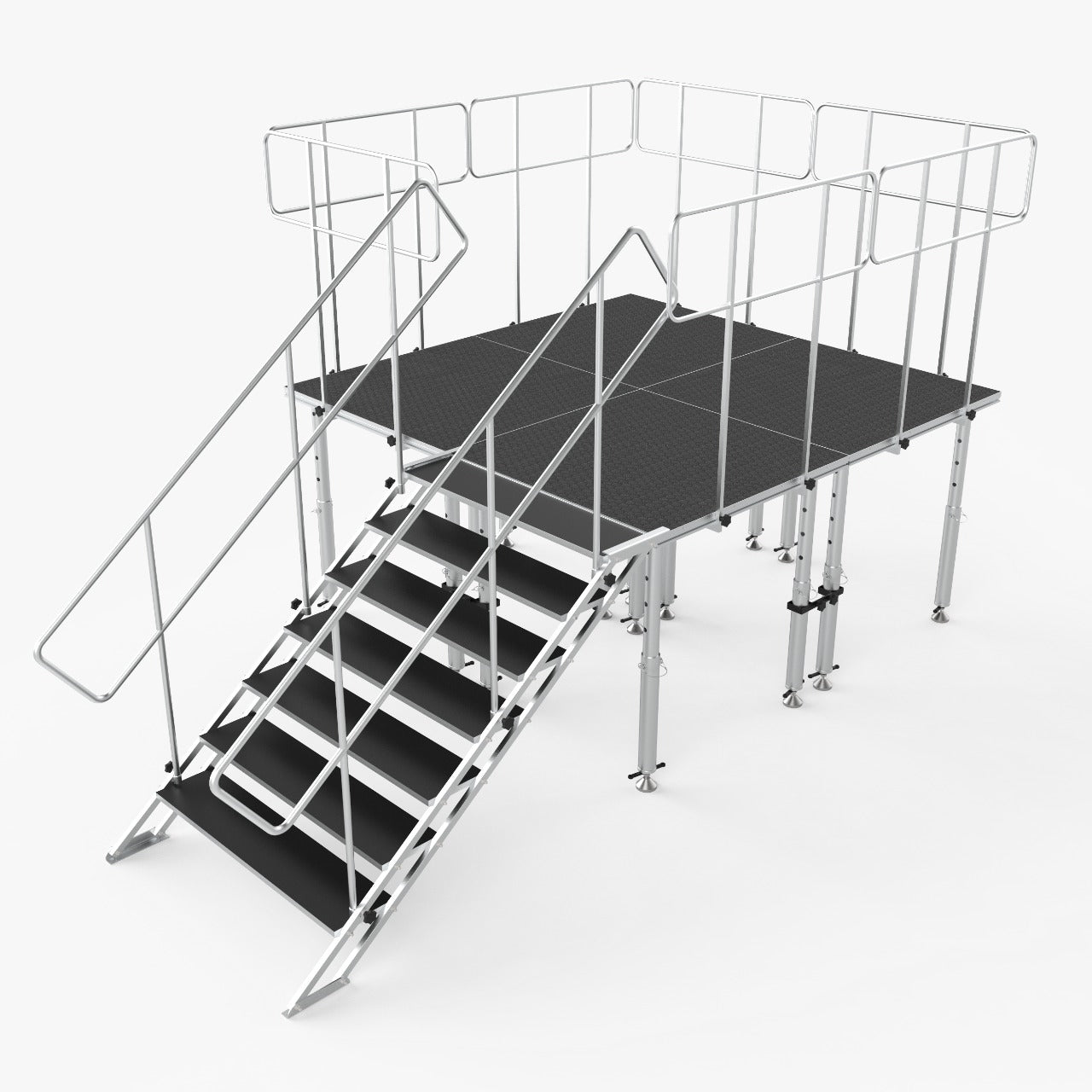 ProX 8x8 StageQ Platform Package 4x4 Decks w/ Steps Adjustable 28-48 Guard Rails and 3 Step
