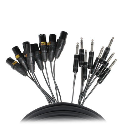 ProX 10' Ft High-Performance 8-Channel Snake Cable XLR-M TO 1/4" TRS Balanced Audio Cable