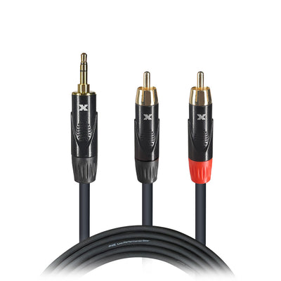 ProX 25' Ft High Performance 3.5mm 1/8” Mini TRS to Dual RCA-M Unbalanced Y-Cable