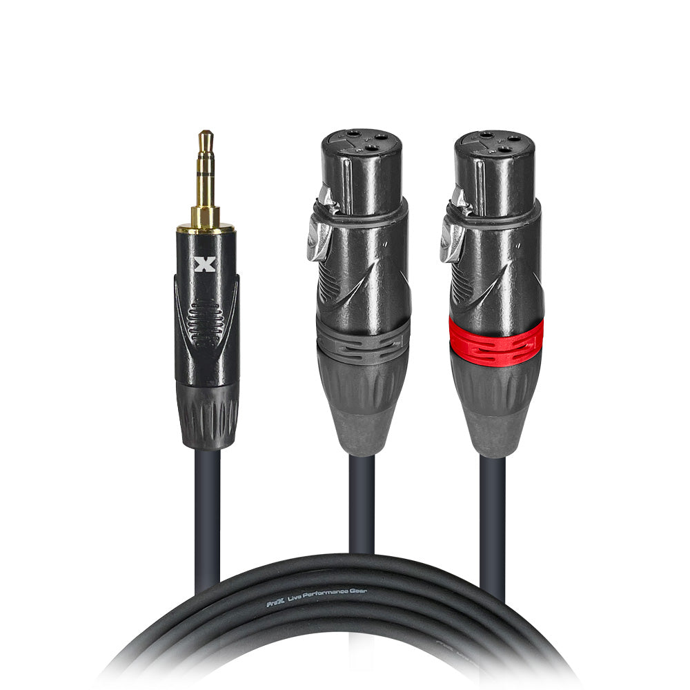 ProX 5 Ft. Unbalanced 3.5mm Mini TRS-M to Dual XLR-F High Performance Audio Y Cable