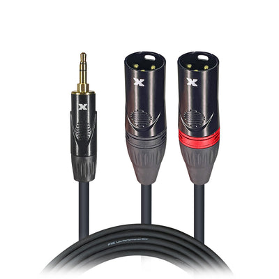 ProX 5 Ft. 3.5mm Mini TRS-M to Dual XLR3-M High Performance Audio Y Cable