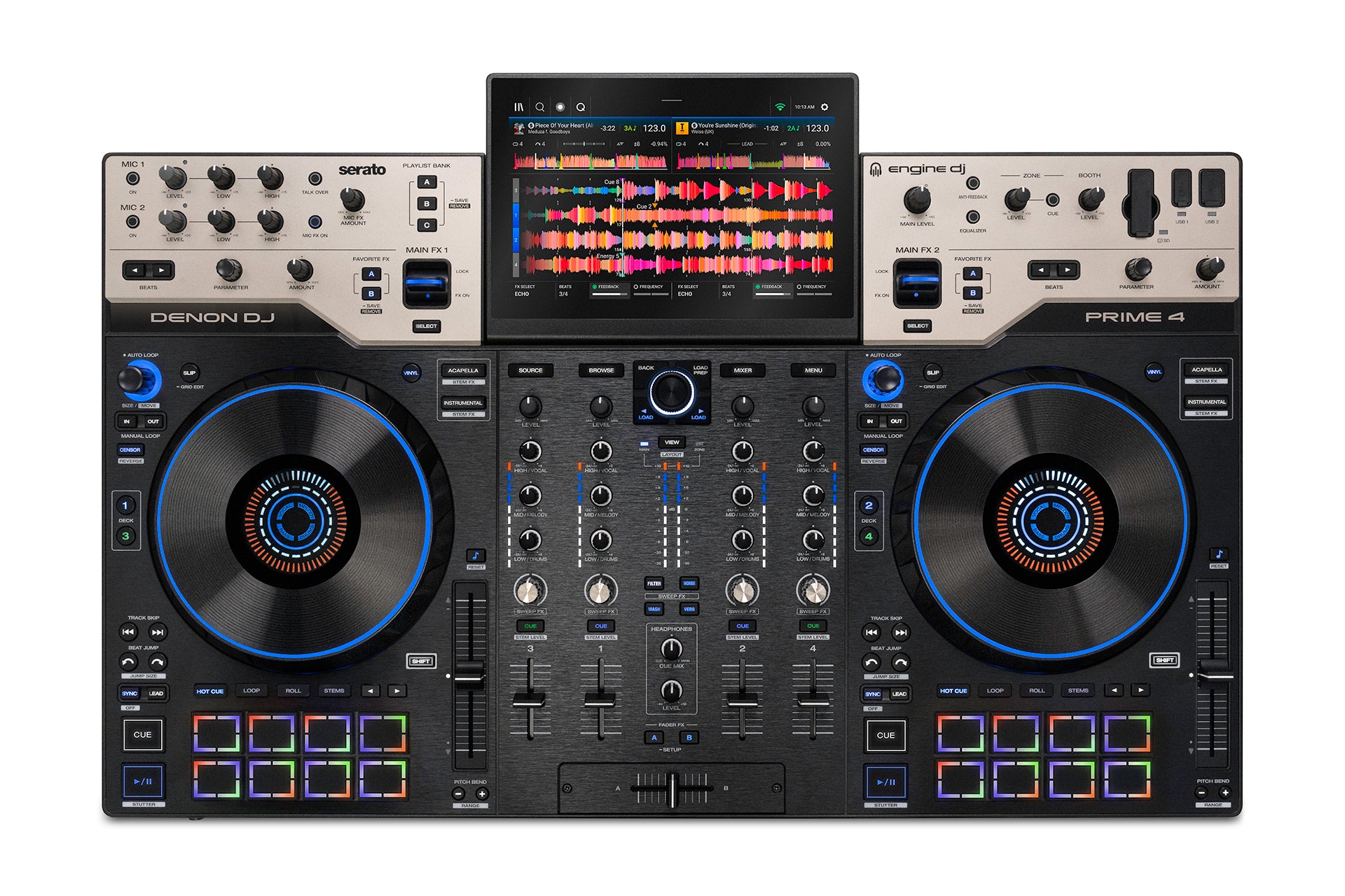 Denon DJ Prime 4 G2 - 4-Channel Standalone DJ System with Built-in FX, Lighting Outputs and Stems.