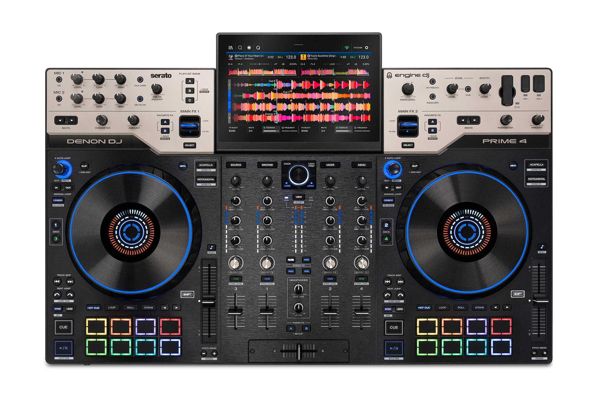 Denon DJ Prime 4 G2 - 4-Channel Standalone DJ System with Built-in FX, Lighting Outputs and Stems.