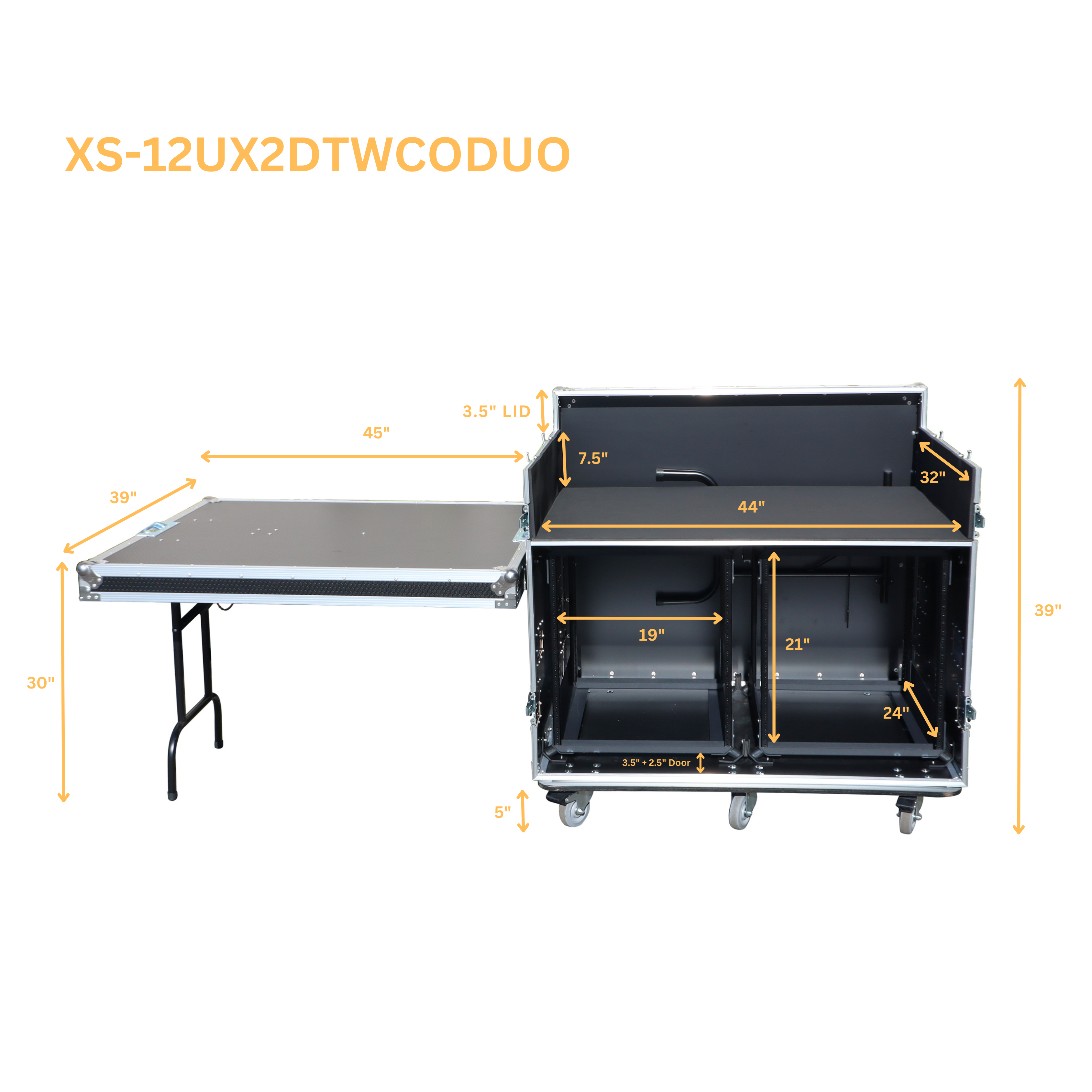 ProX ATA Flight Style Mixing Console Case 2x side by side 12U Shock Mount Rack and 2x Side Tables
