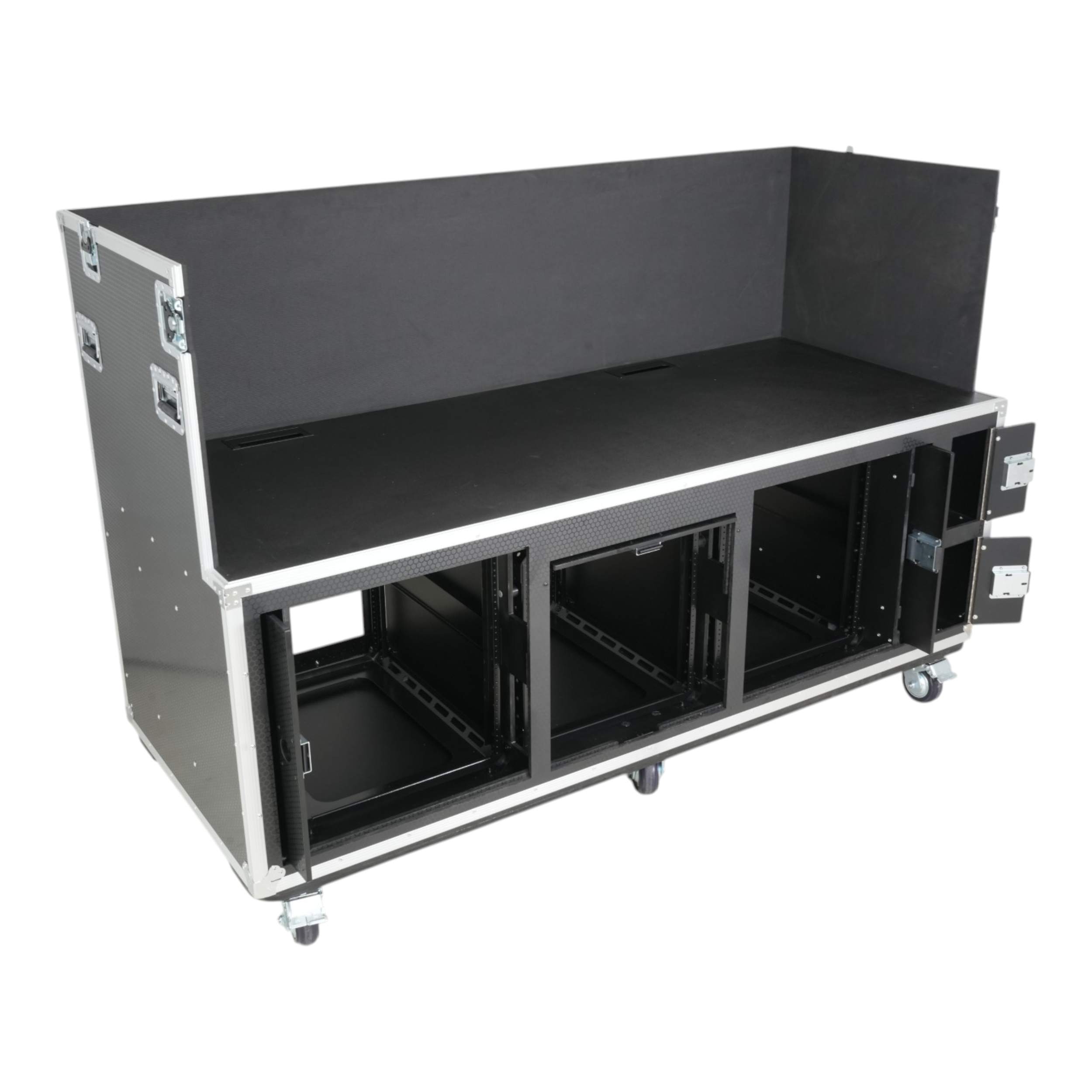 ProX Large Mixing Console Case 3x side by side 2x 12U & 10U Shock Mount Slam Rack