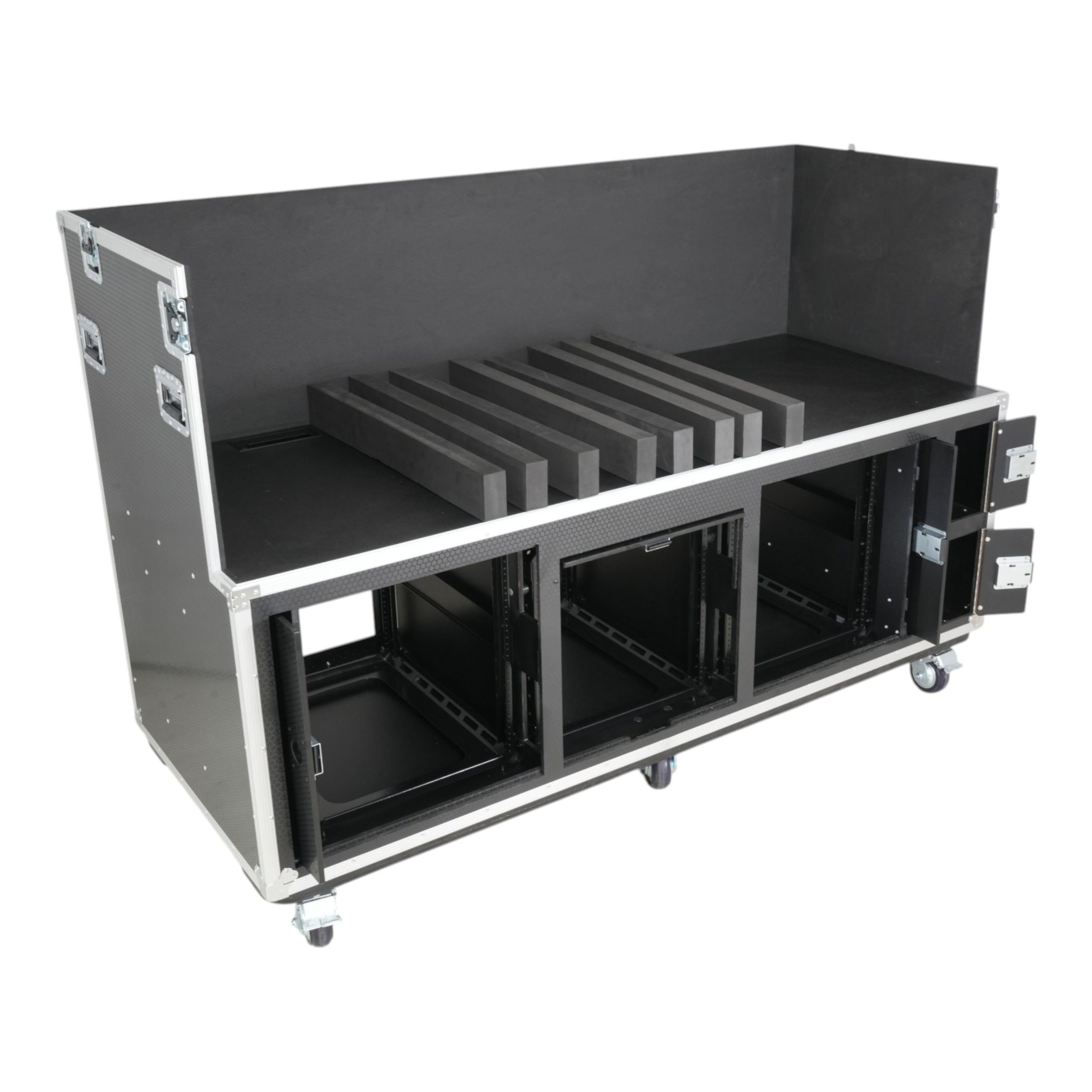 ProX Large Mixing Console Case 3x side by side 2x 12U & 10U Shock Mount Slam Rack