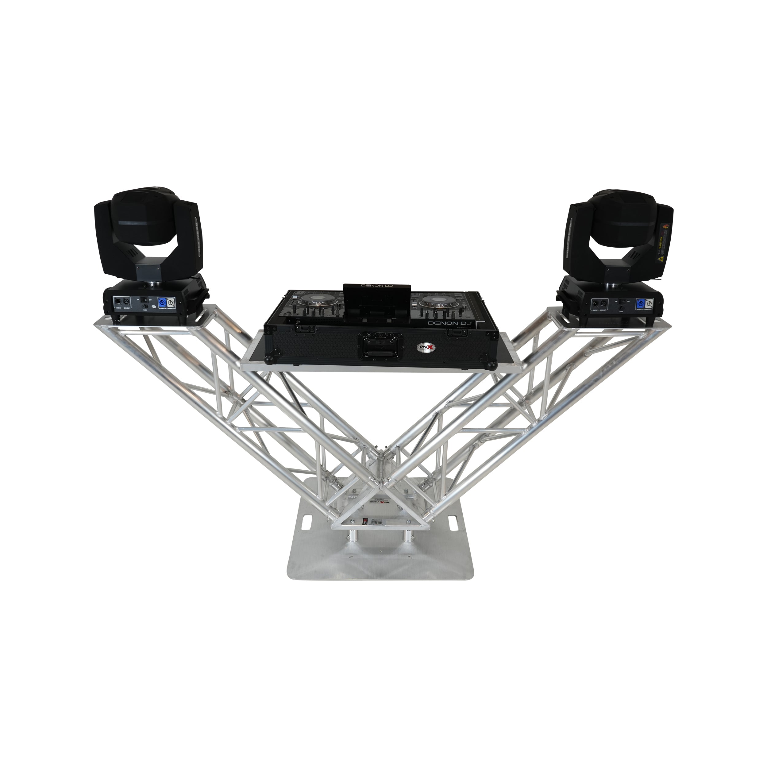 ProX XT-VERRAZANO30 - V-Shape Aluminum Truss DJ Table with Elevated Monitor Shelves and 30" Base Plate