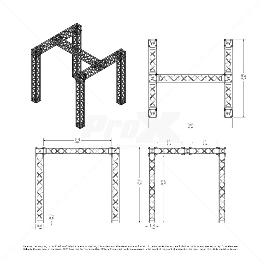 ProX Tradeshow Booth 10.11 W X 9.42 L X 9.20 FT H with H Shape Design in center - 2mm Heavy Duty Truss