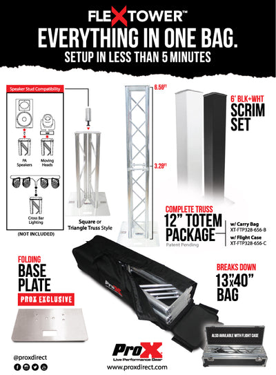 ProX Flex Tower Totem Package - Adjustable 6.56ft or 3.28ft With Road Case
