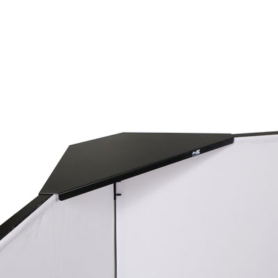 ProX Four Panel Party Black Frame Collapse and Go DJ Facade, Two Side corner Shelves, Carry Bag, 4xBlack and 4xWhite Scrims