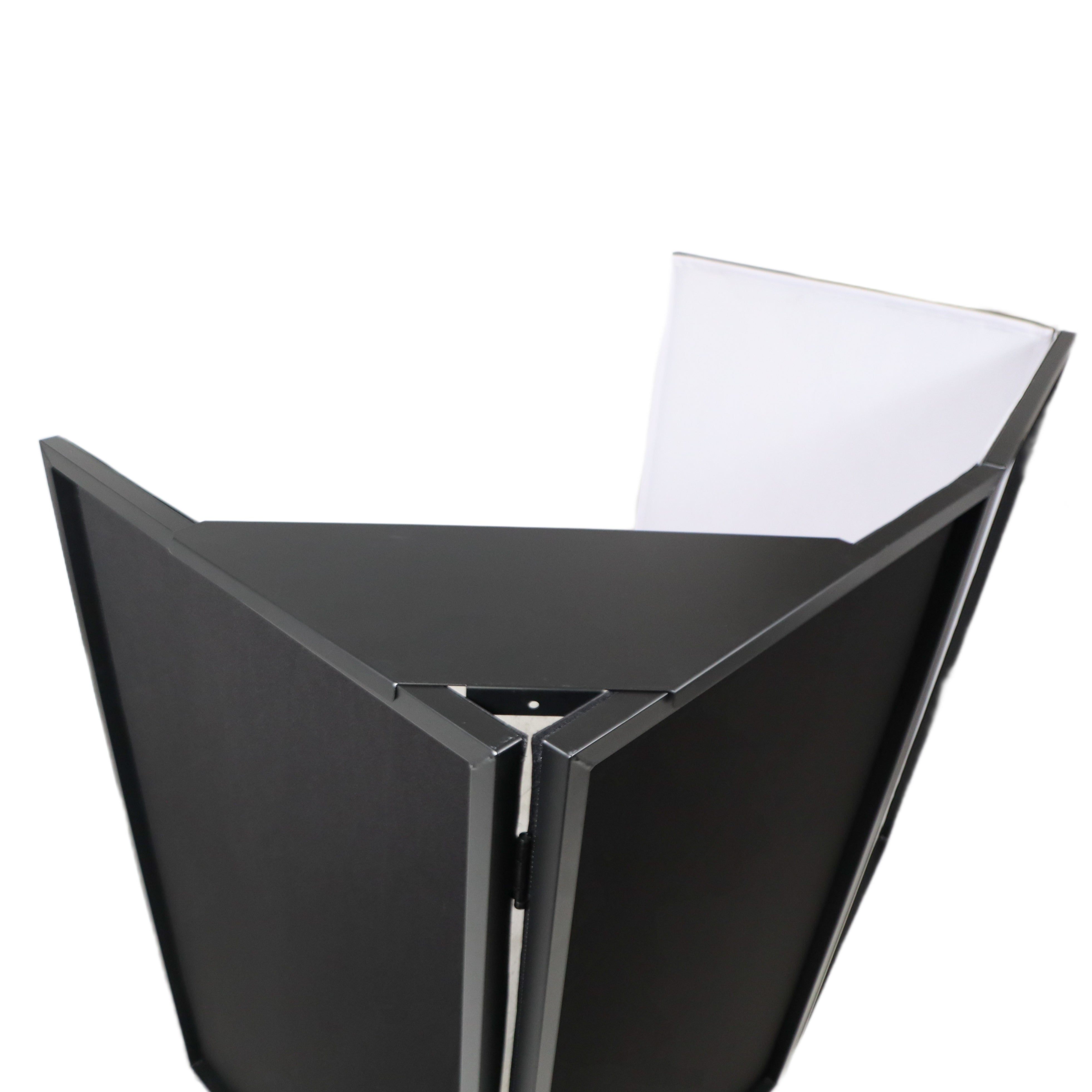 ProX Four Panel Party Black Frame Collapse and Go DJ Facade, Two Side corner Shelves, Carry Bag, 4xBlack and 4xWhite Scrims