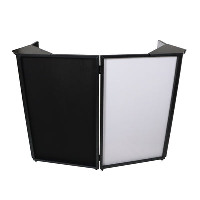 ProX Four Panel Party Black Frame Collapse and Go DJ Facade, Two Side corner Shelves, Carry Bag, 4xBlack and 4xWhite Scrims