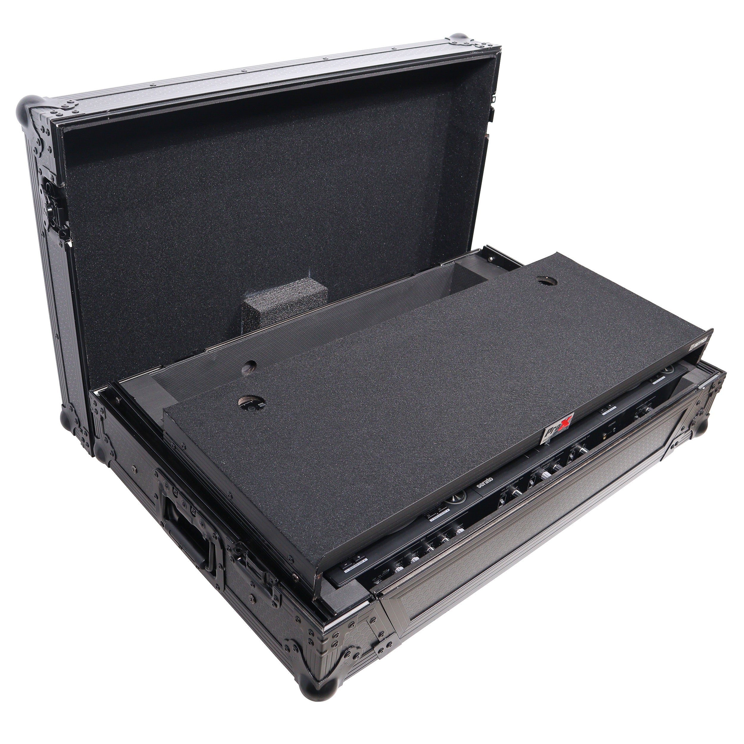 ProX ATA Flight Road Case For Hercules T7 Inpulse Controller with Laptop Shelf 1U Rack Space and Wheels - Black Finish